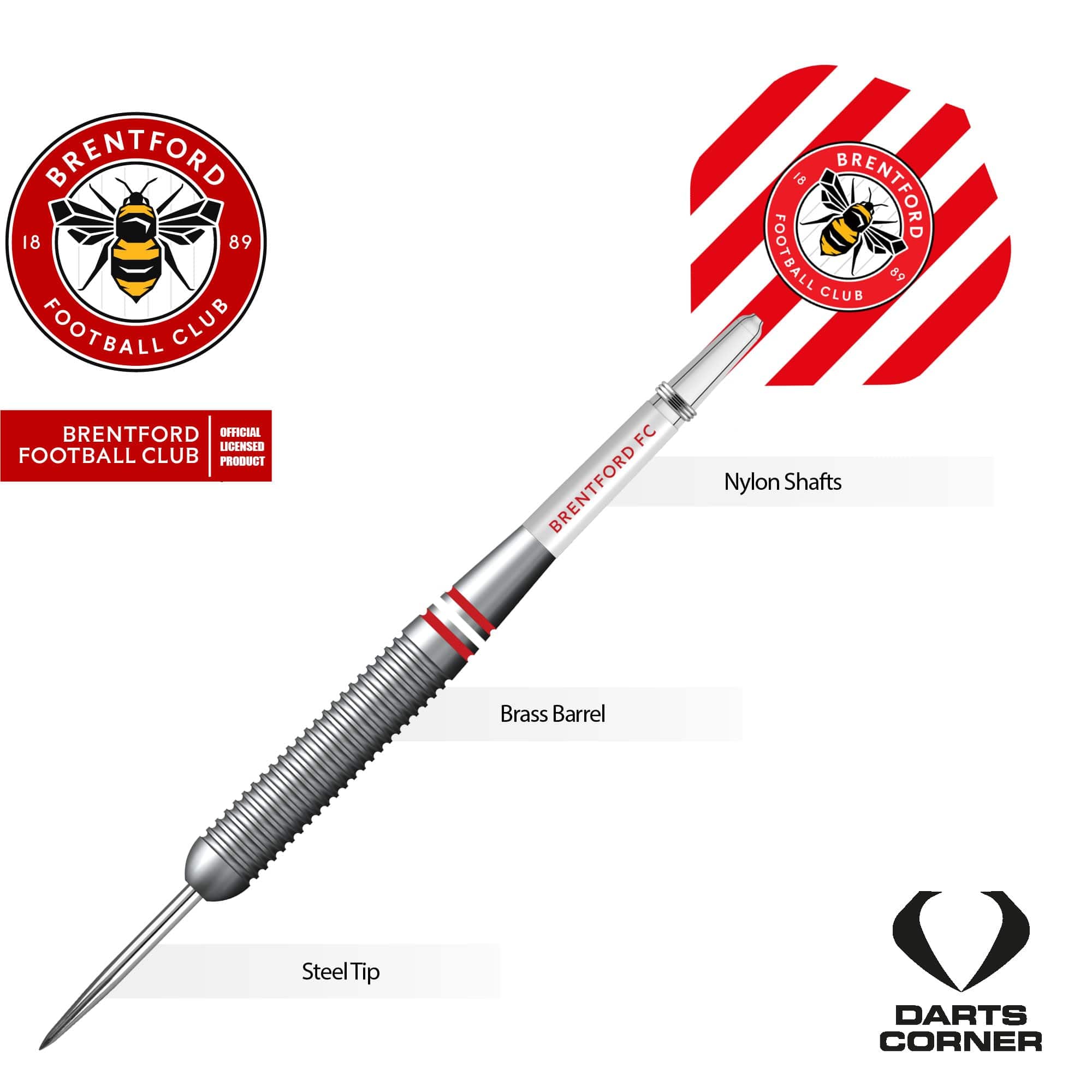 Brentford FC - Official Licensed - The Bees - Steel Tip Darts - Brass - 22g - Image 3