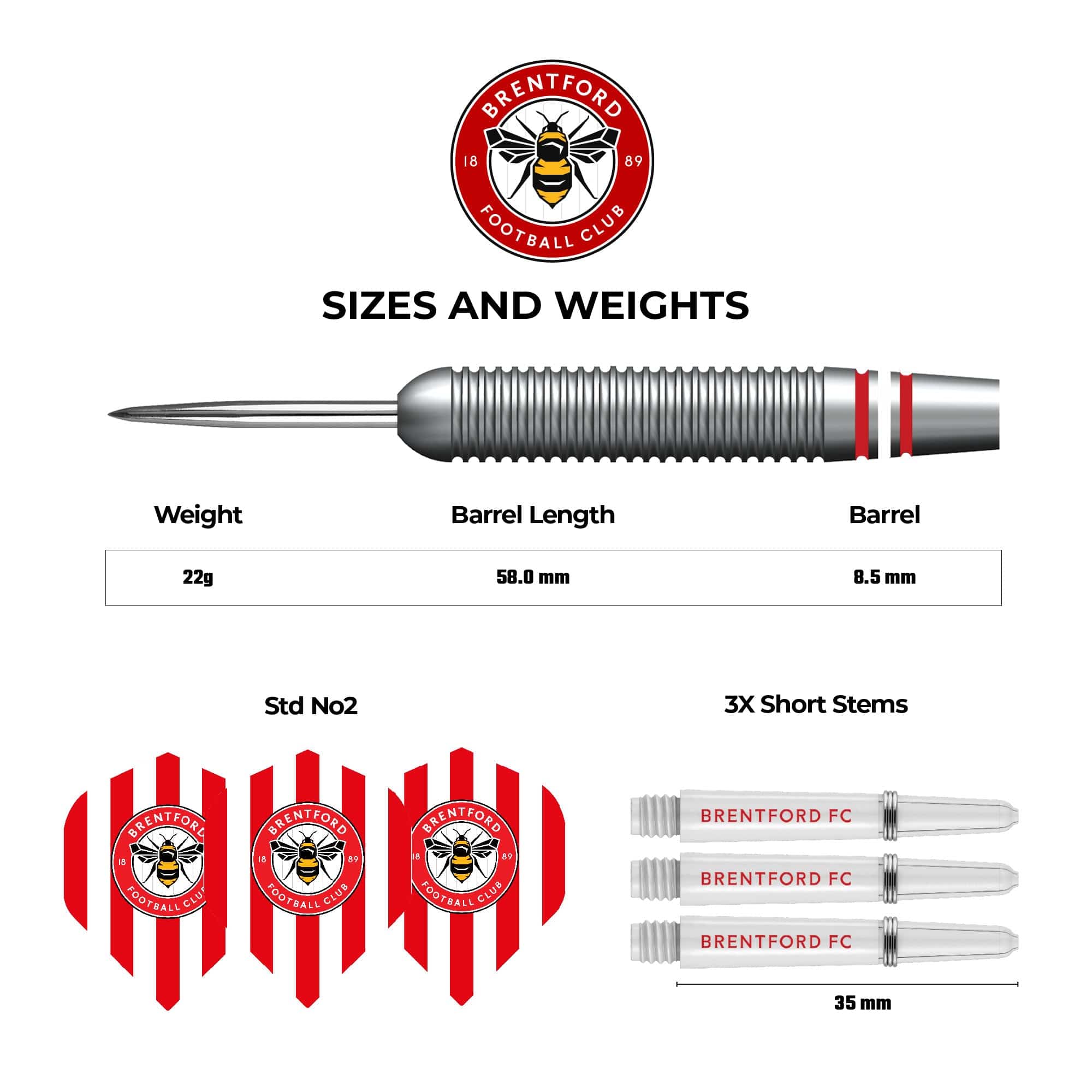 Brentford FC - Official Licensed - The Bees - Steel Tip Darts - Brass - 22g - Image 4