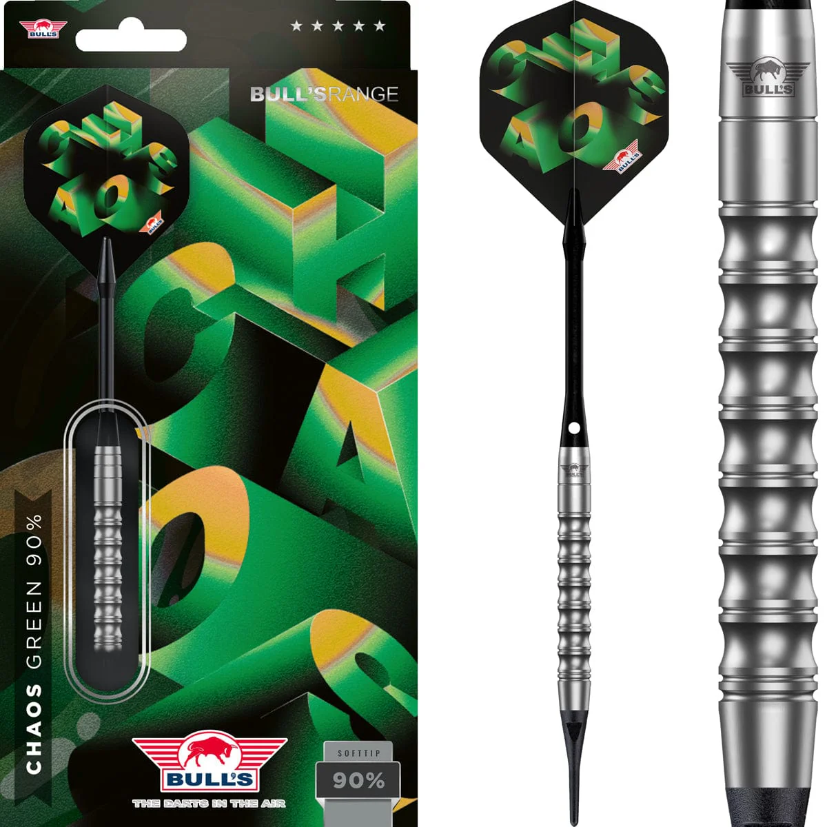 Bulls Chaos Darts - Soft Tip - 90% Tungsten - Green