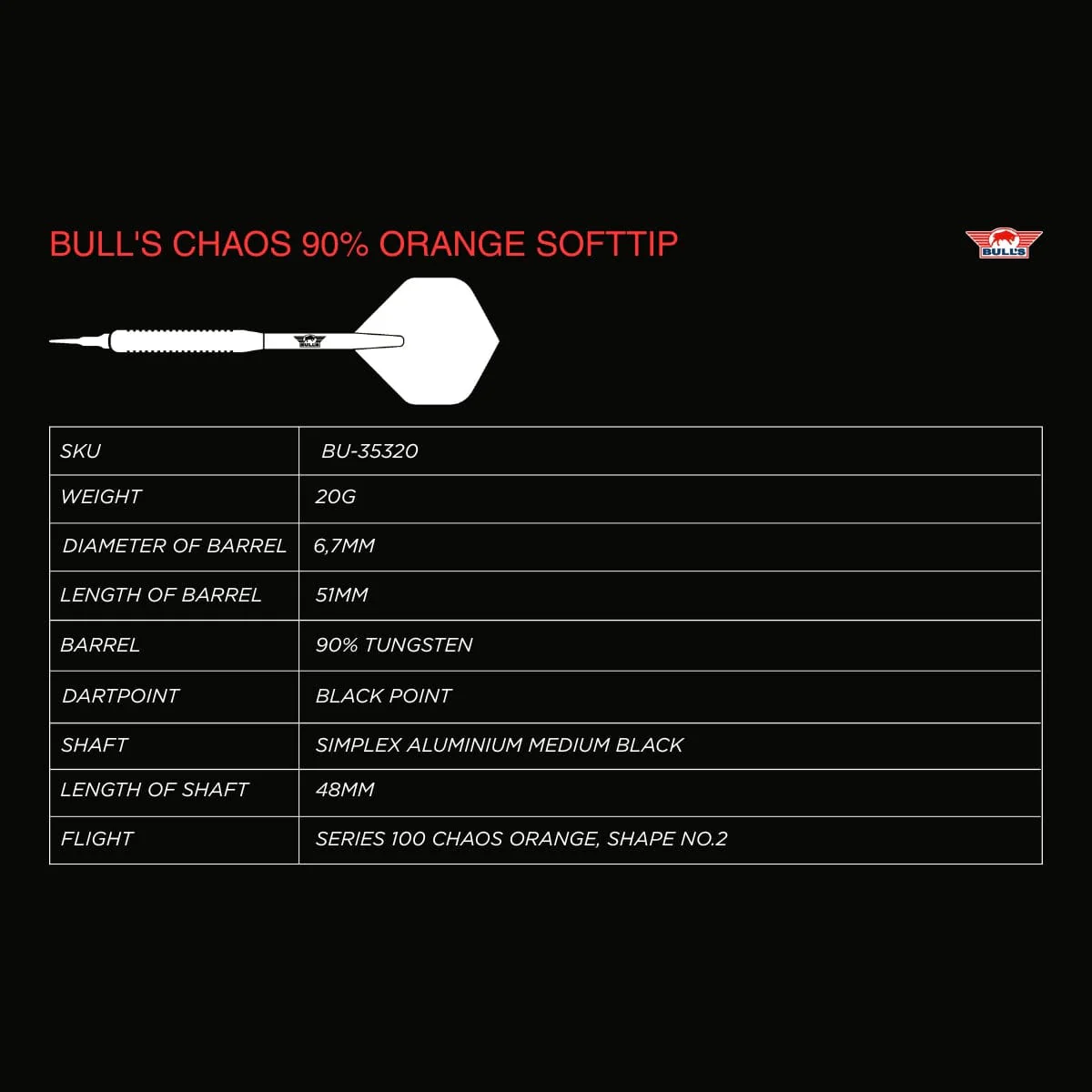 Bulls Chaos Darts - Soft Tip - 90% Tungsten - Orange - Image 4