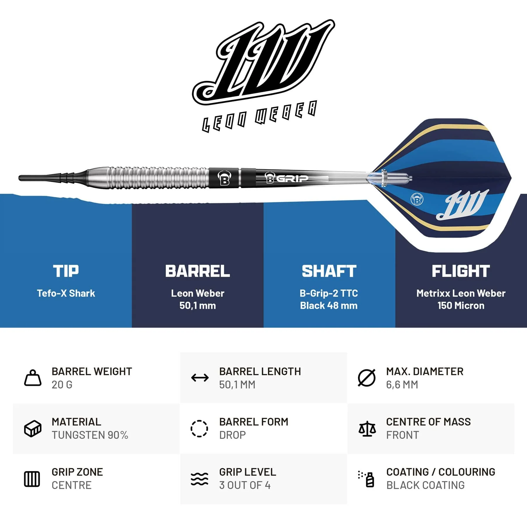 BULL'S Leon Weber Darts - Soft Tip - 90% Tungsten - Image 3