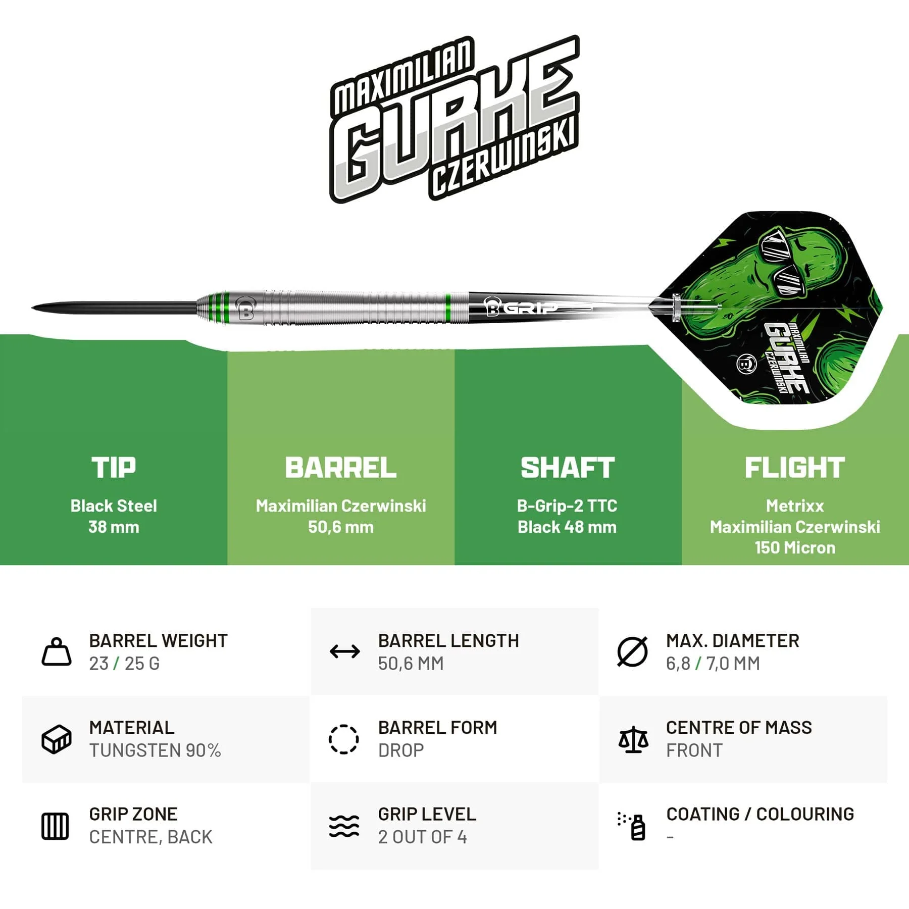 BULL'S Max Czerwinski Darts - Steel Tip - 90% Tungsten - Image 3