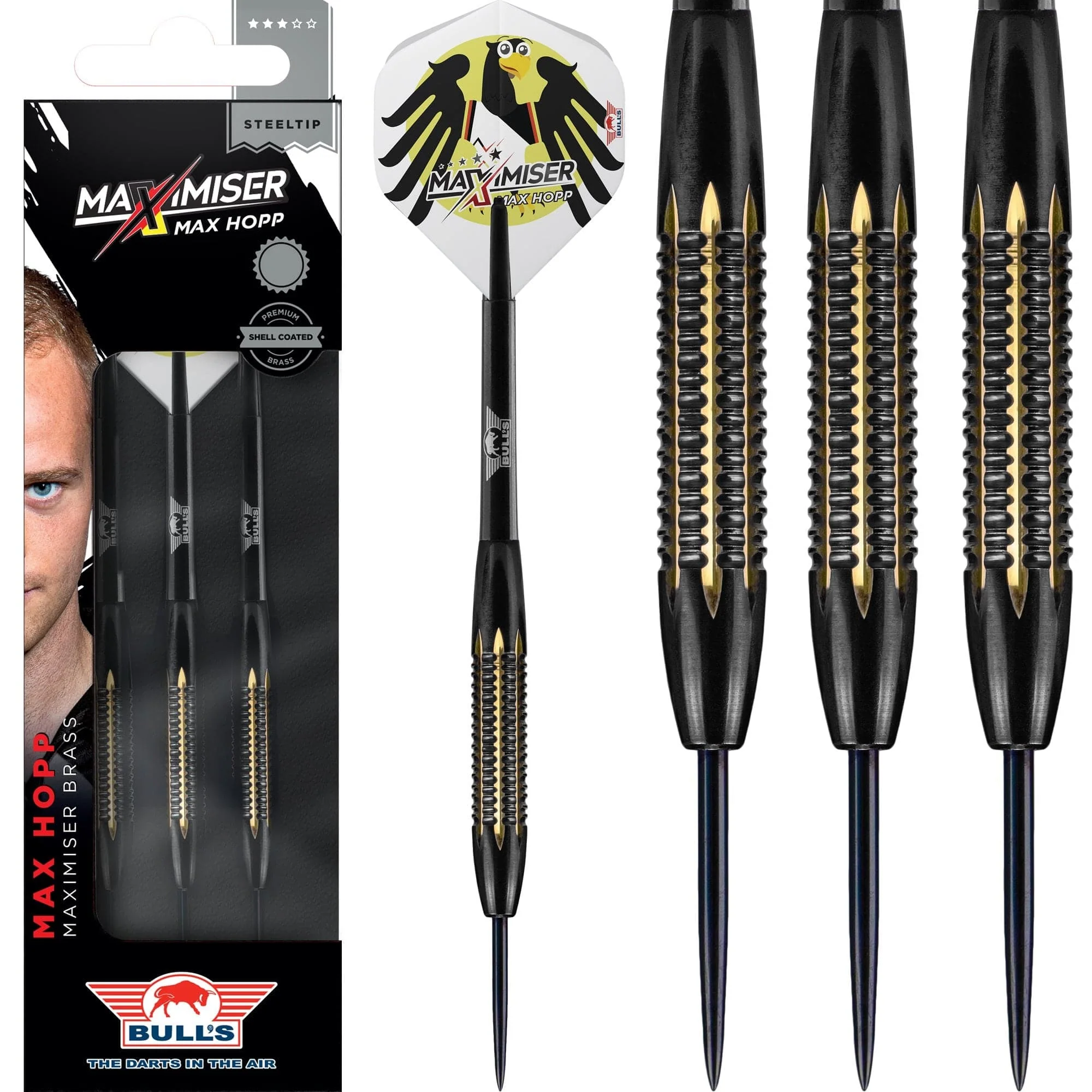 Bulls Max Hopp Darts - Steel Tip - Shell Coated - Brass - Maximiser - 21g