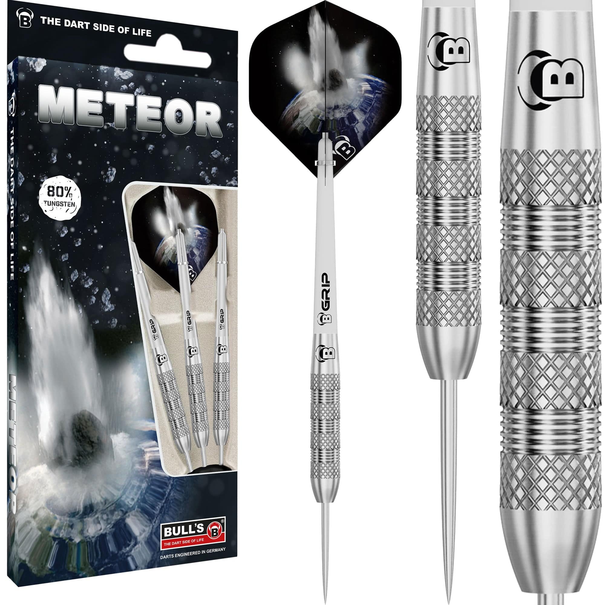 BULL'S Meteor Darts - Steel Tip - 80% Tungsten - MT2 - Quad Knurl - Image 2