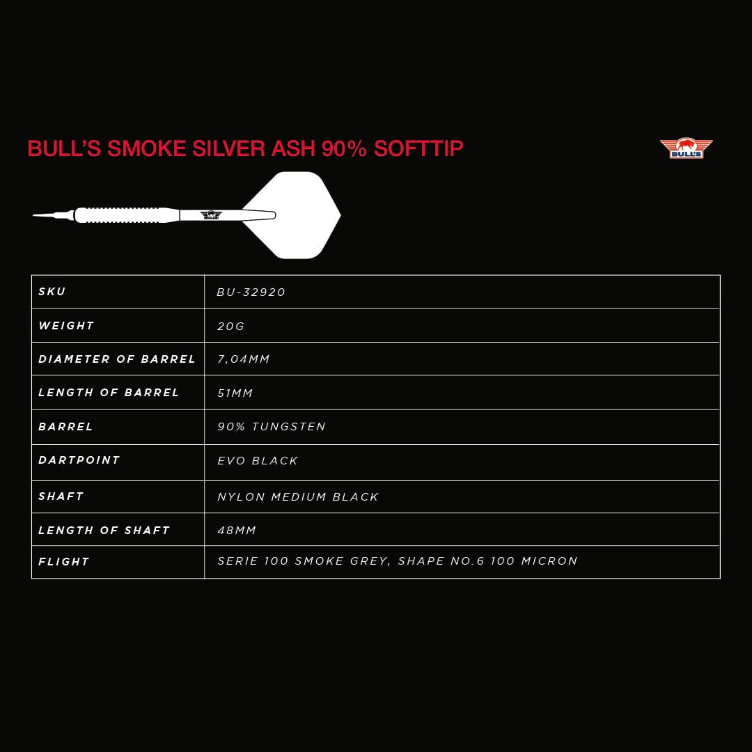 Bulls Smoke Darts - Soft Tip - 90% Tungsten - Silver Ash - Image 3