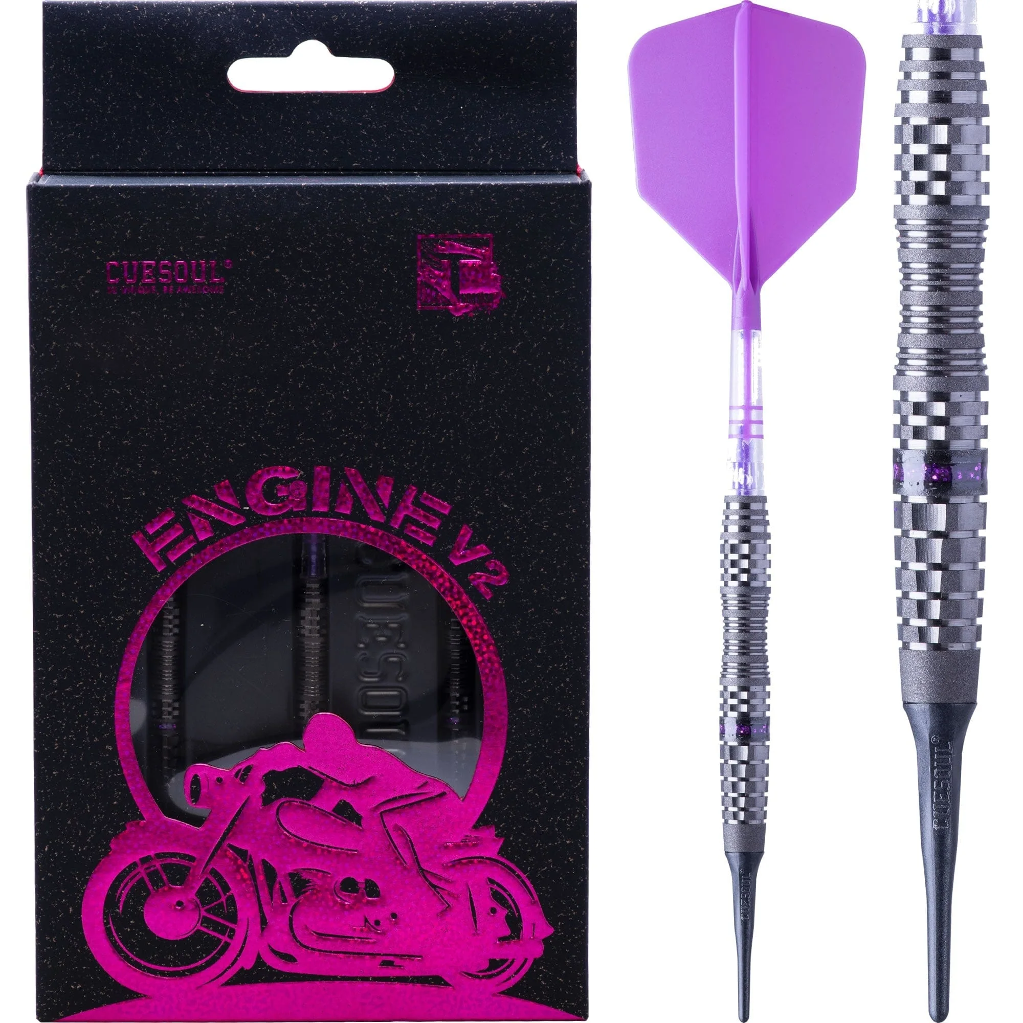 Cuesoul Engine V2 Darts - Soft Tip - 90% Tungsten - Hope Ring - Purple