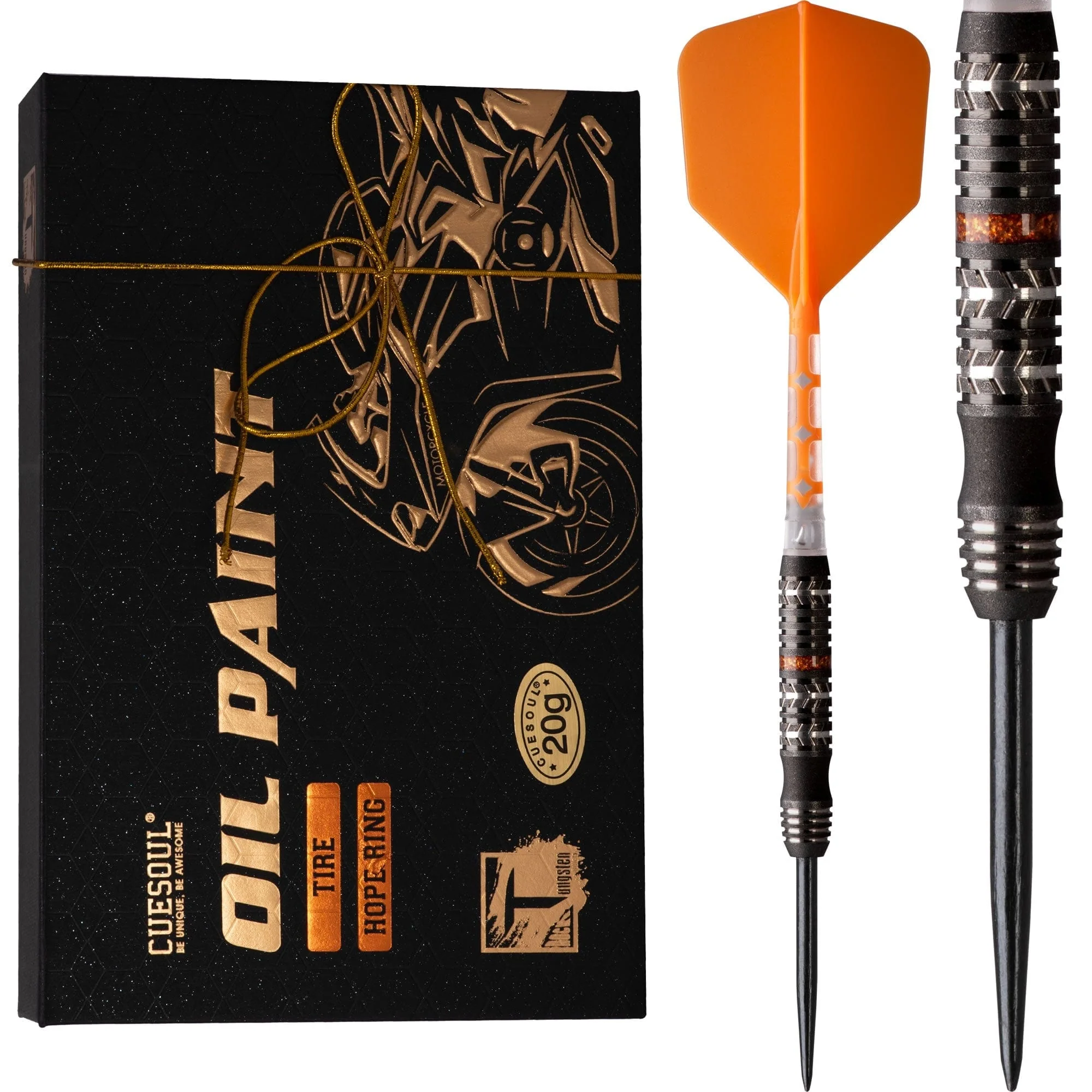 Cuesoul Motorcycle Darts - Steel Tip Tungsten - Tire - Hope Ring - Orange