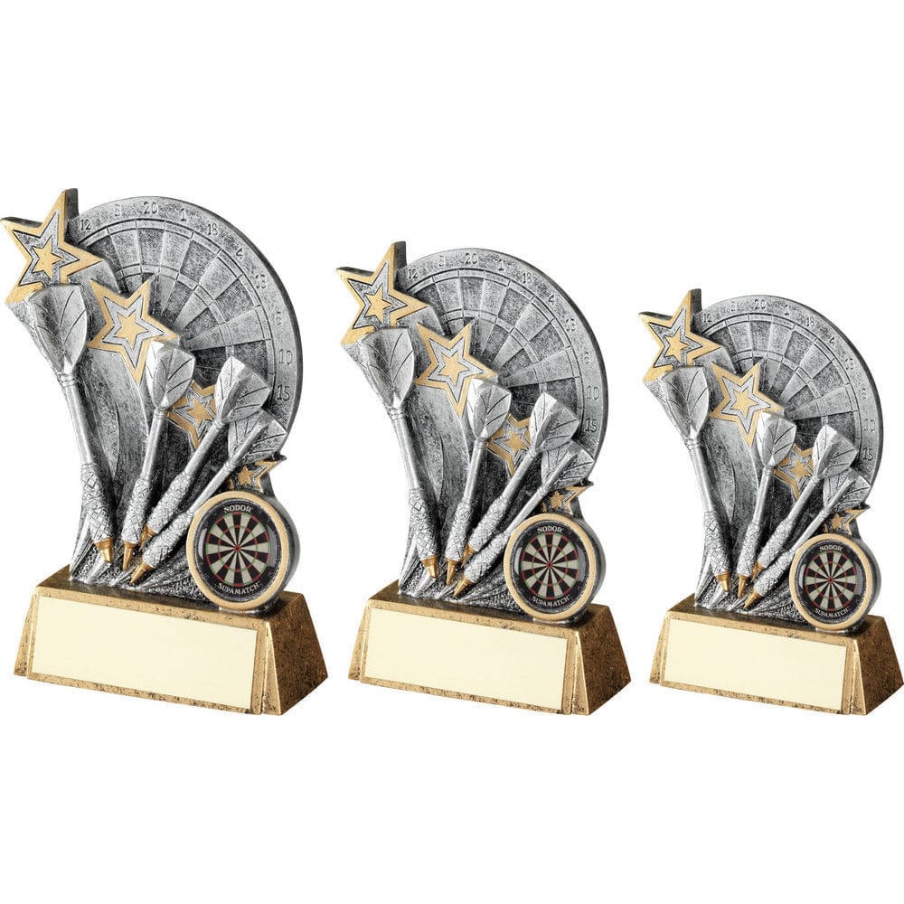 Dartboard with Darts on Bronze Base Darts Trophy - Pewter-Gold - 3 Sizes - Image 2