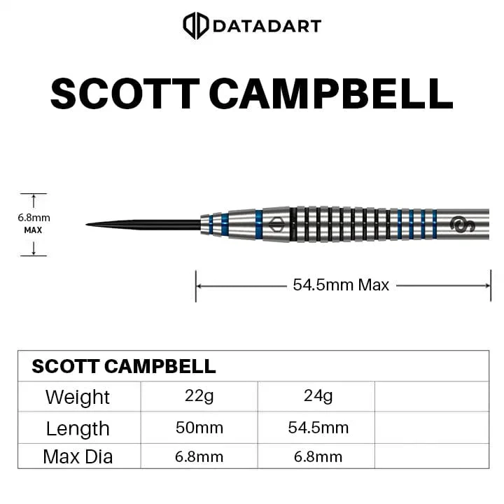 Datadart Scott Campbell Darts - Steel Tip - 90% Tungsten - Image 3