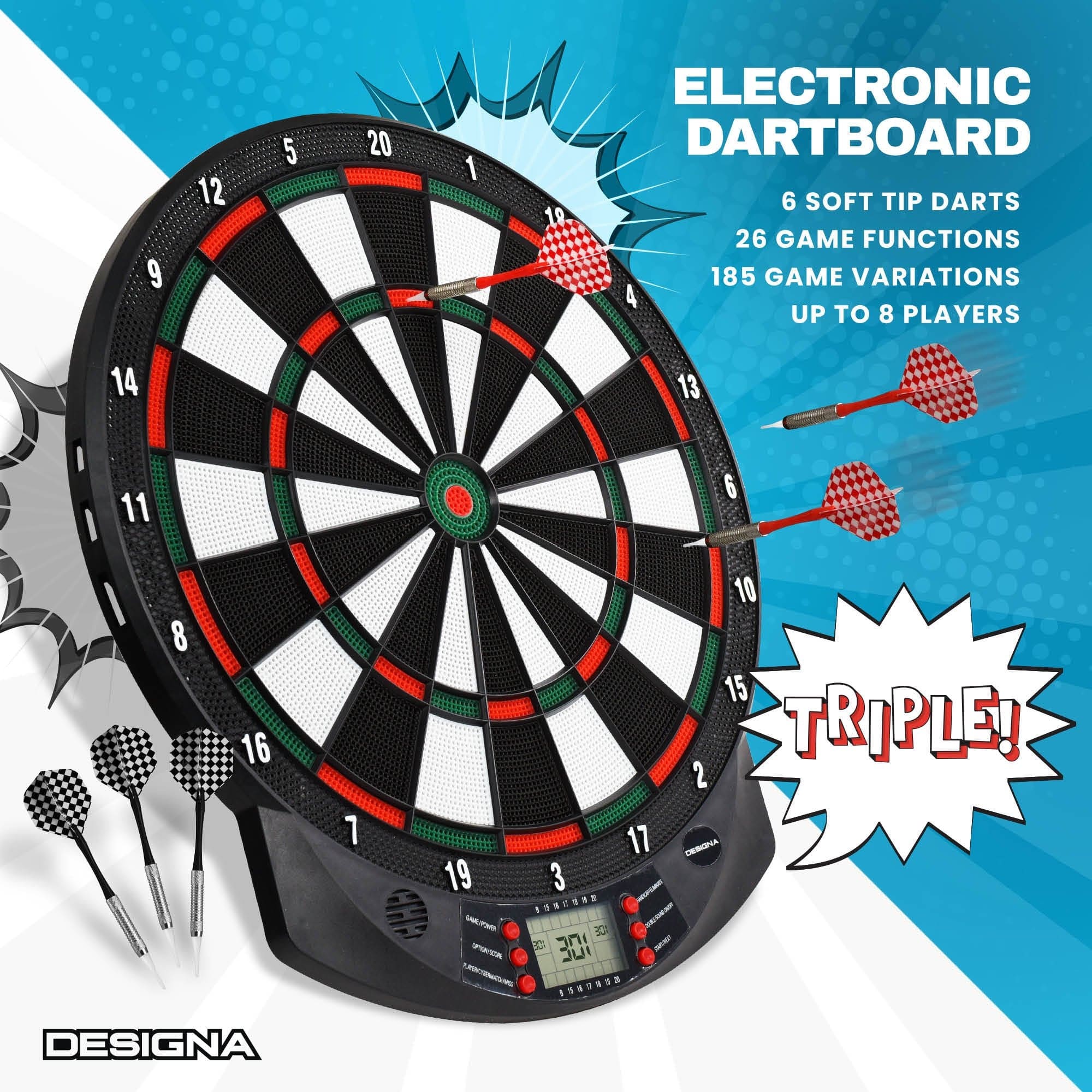Designa Electronic Soft Tip Dartboard - with 6 darts - upto 8 players - Image 5
