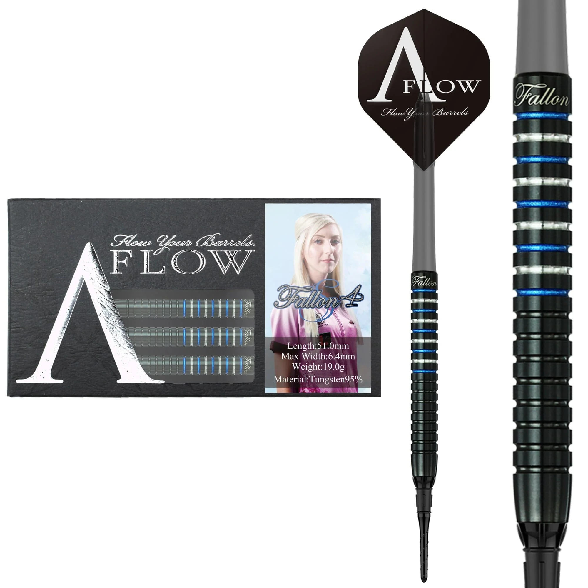*Dynasty - A Flow - Soft Tip Darts - Black Line - Fallon Sherrock - Blue Ring - Fallon 4S - 19g - Image 2