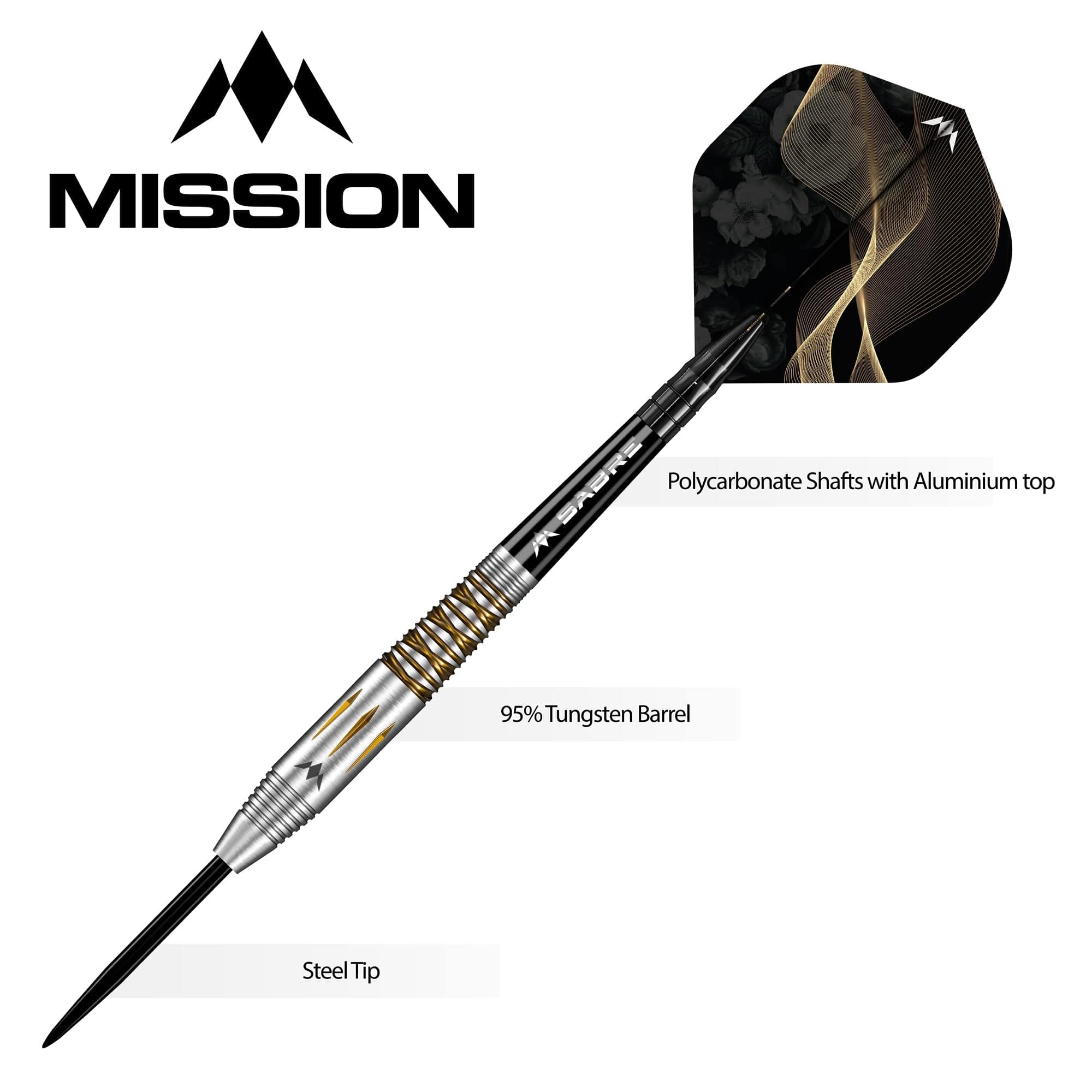 *Mission Almudena Fajardo Ayuso Darts - Steel Tip - 95% Tungsten - Gold PVD Milled Silver - Image 3