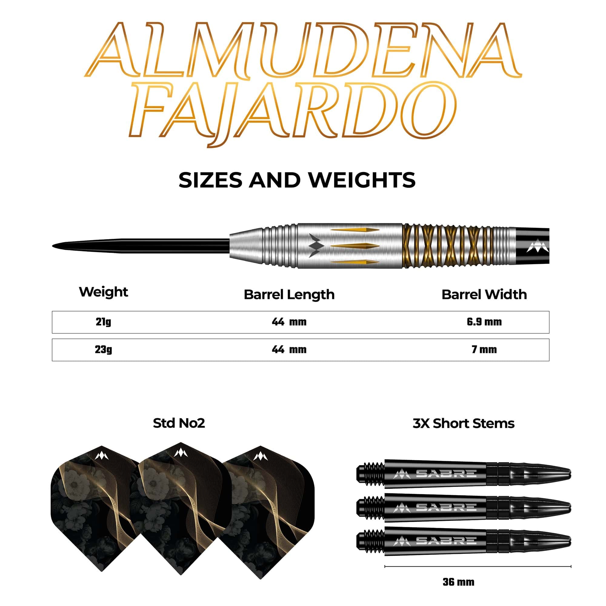 *Mission Almudena Fajardo Ayuso Darts - Steel Tip - 95% Tungsten - Gold PVD Milled Silver - Image 4