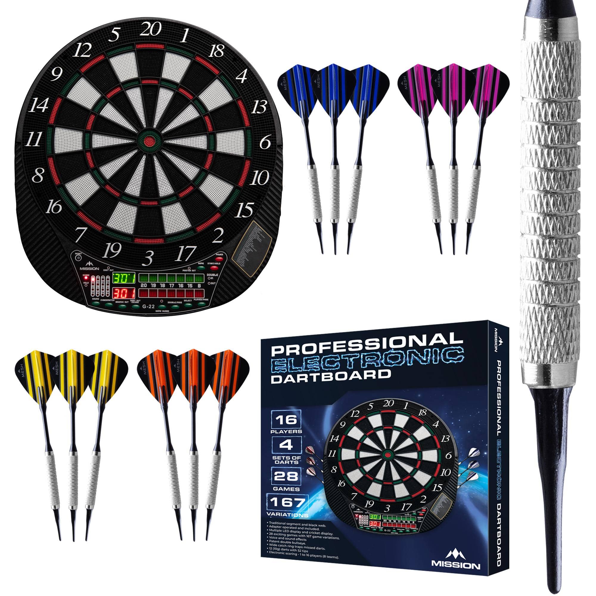 Mission G220 Electronic Dartboard - Professional Soft Tip - upto 16 players - 28 Games - inc 4 Sets of Darts - Image 2