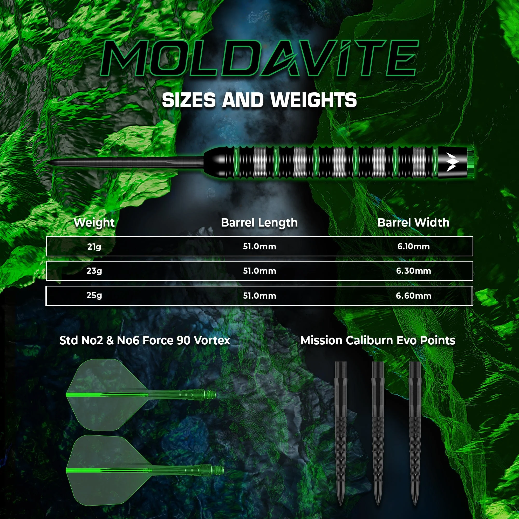 Mission Moldavite Darts - Steel Tip - 95% Tungsten - Black & Green - Image 4