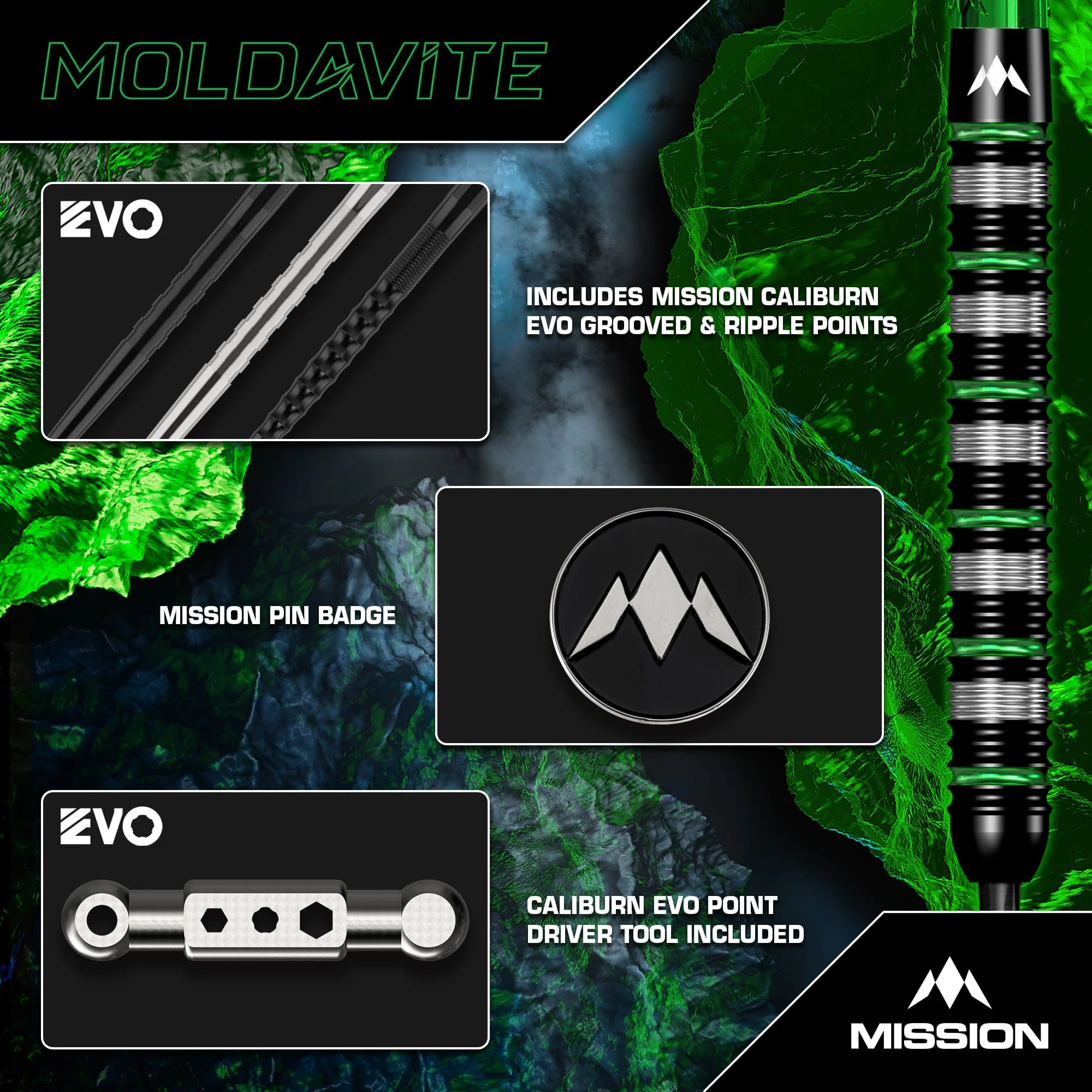 Mission Moldavite Darts - Steel Tip - 95% Tungsten - Black & Green - Image 5