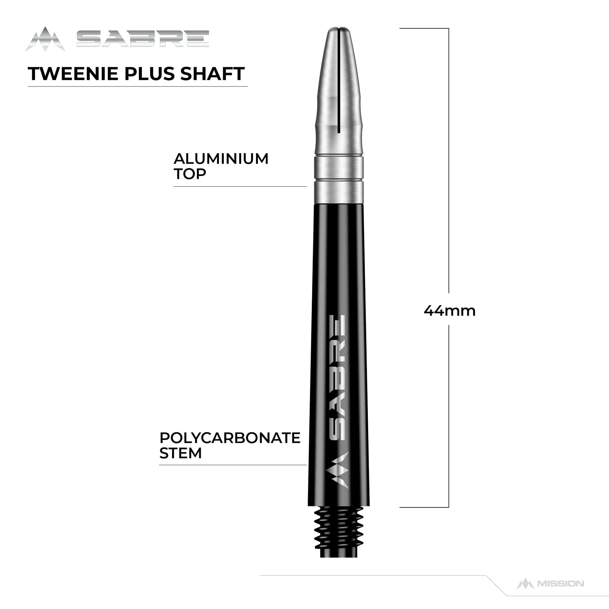 *Mission Sabre Shafts - Polycarbonate Dart Stems - Black - Silver Top - Image 6