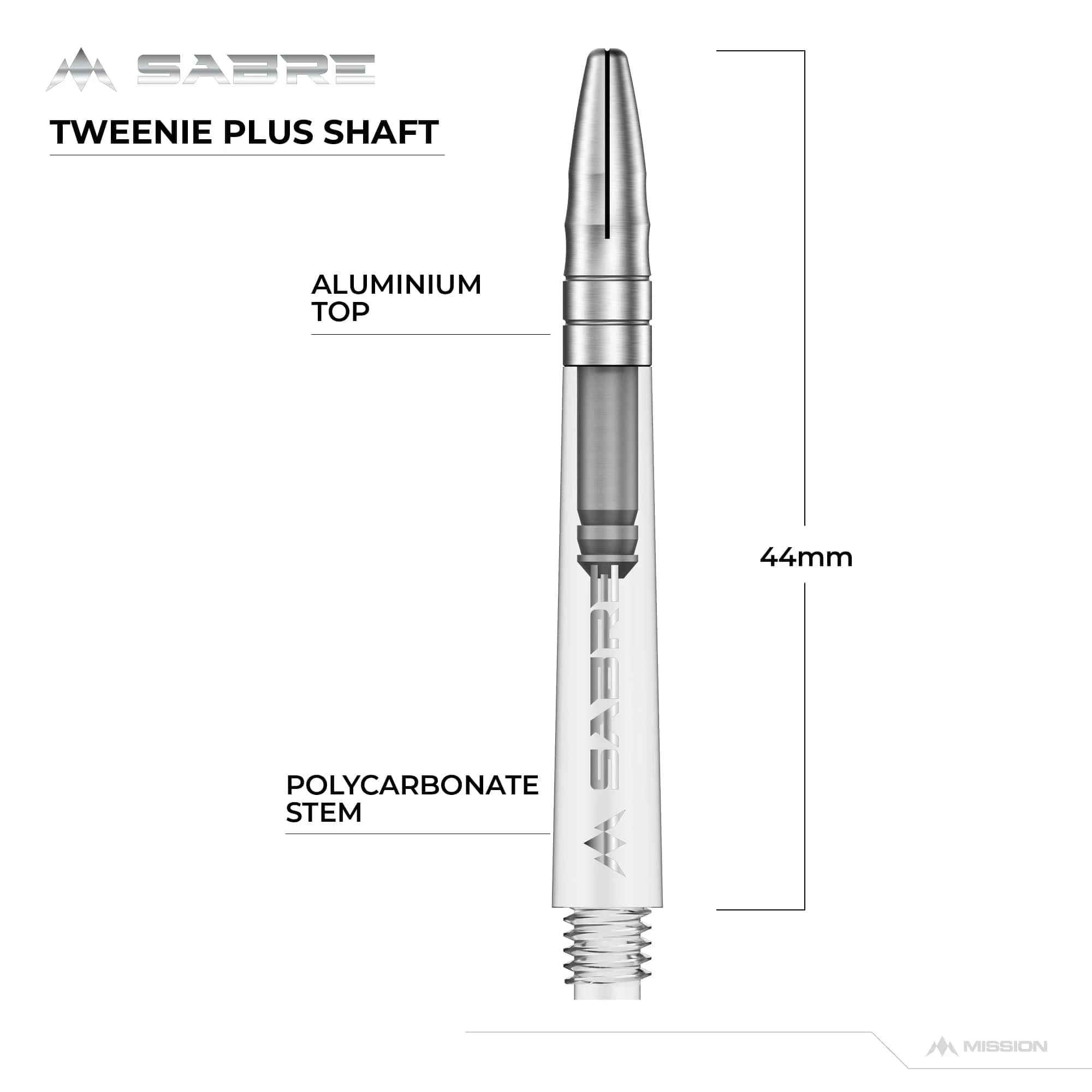 *Mission Sabre Shafts - Polycarbonate Dart Stems - Clear - Silver Top - Image 6