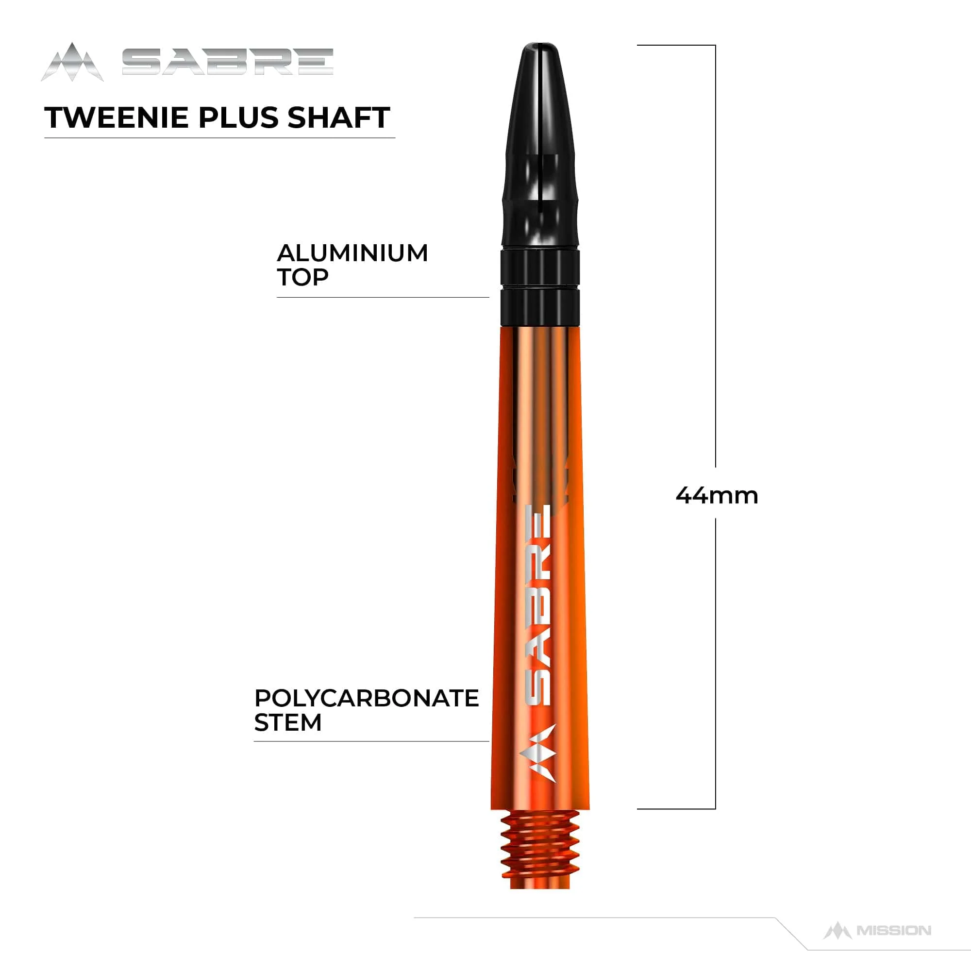 *Mission Sabre Shafts - Polycarbonate Dart Stems - Orange - Black Top - Image 9