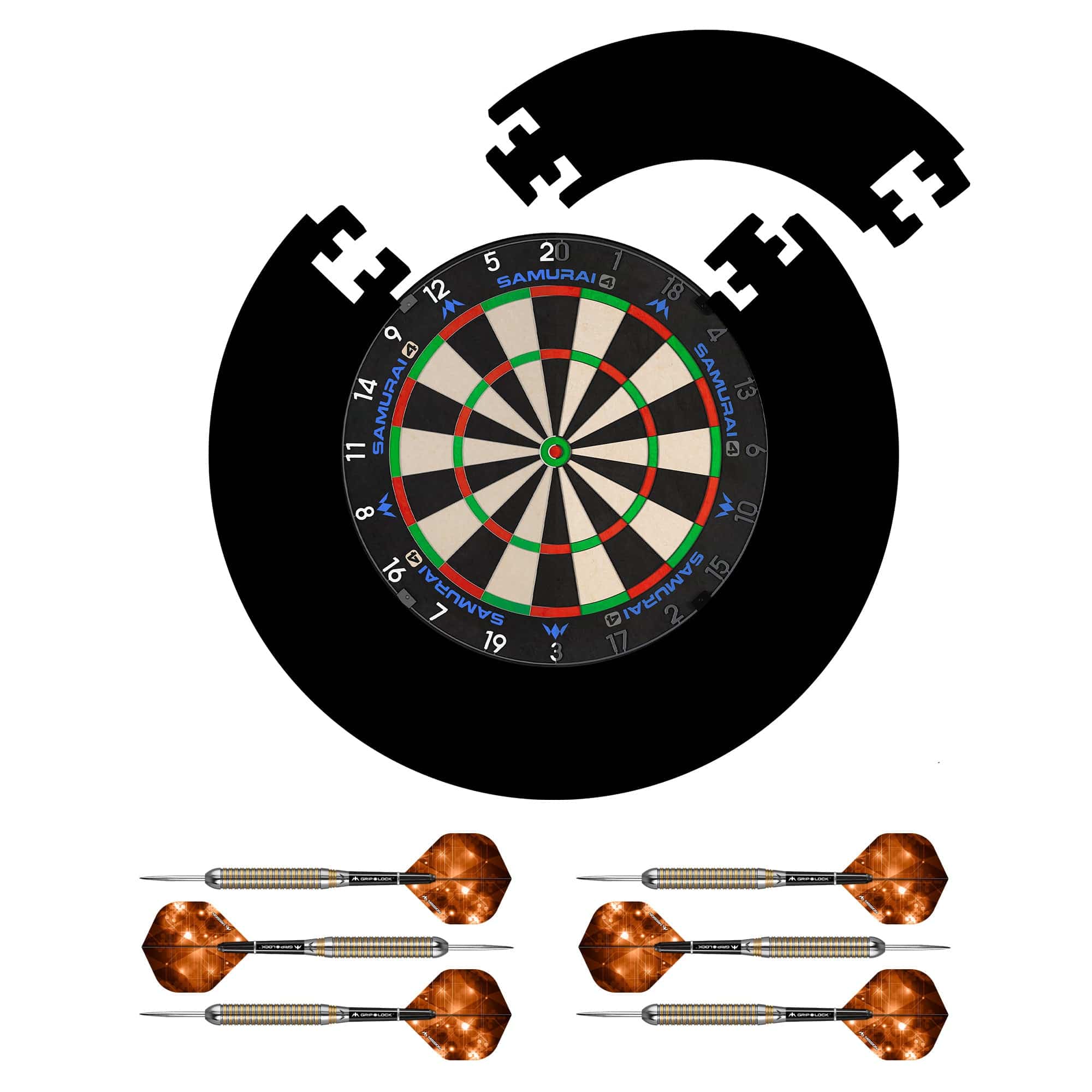 Mission Samurai 4 Dartboard Set - Dart Board, Jigsaw Surround & 2 sets of Brass Darts