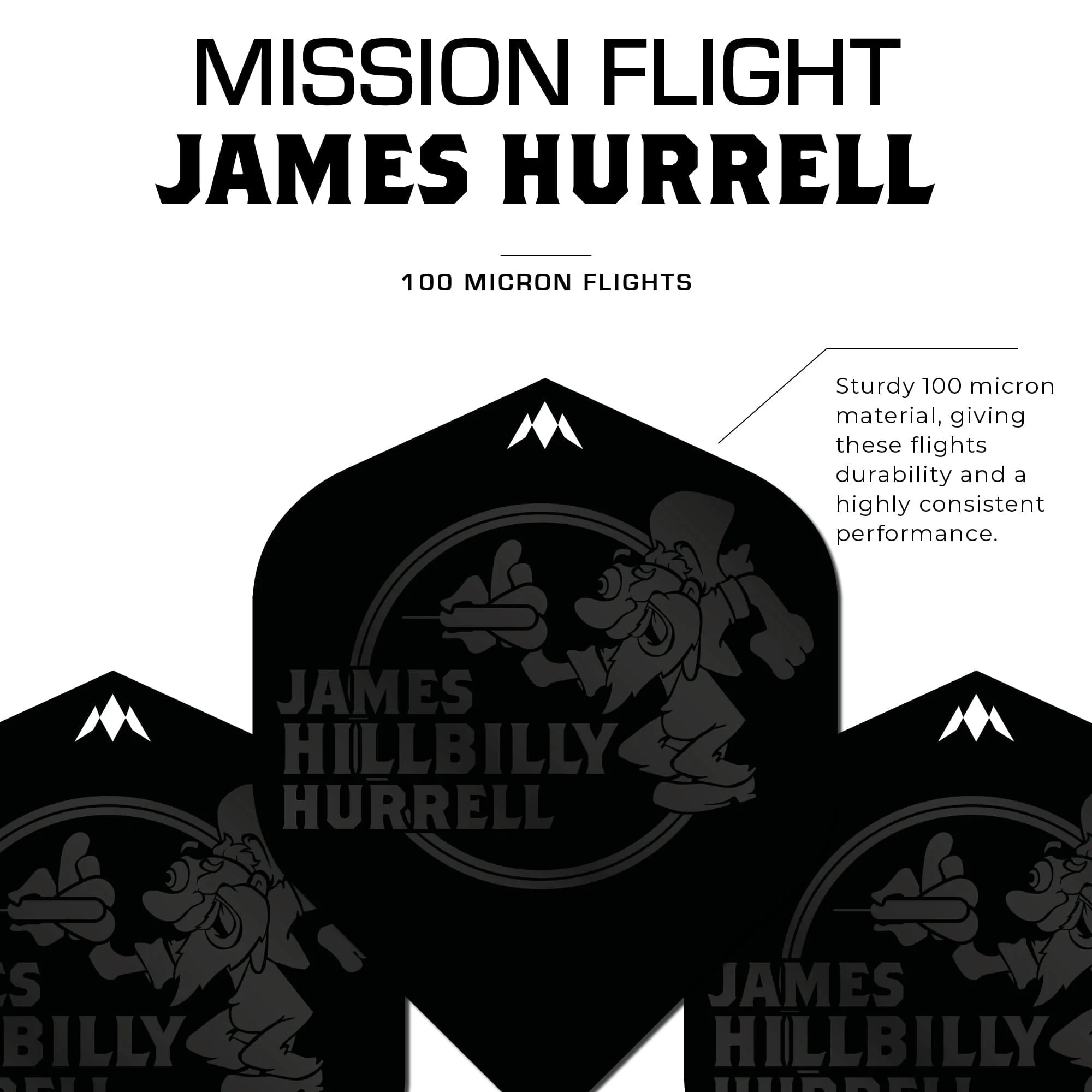 Mission Solo Dart Flights - 100 Micron - No2 - Std - James Hurrell - Black - Hillbilly - Image 3