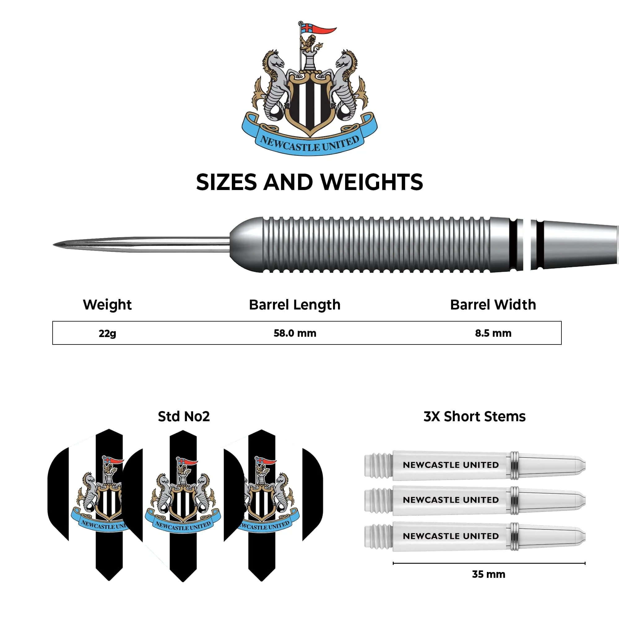 Newcastle United FC - Official Licensed - Steel Tip Darts - Brass - 22g - Image 3