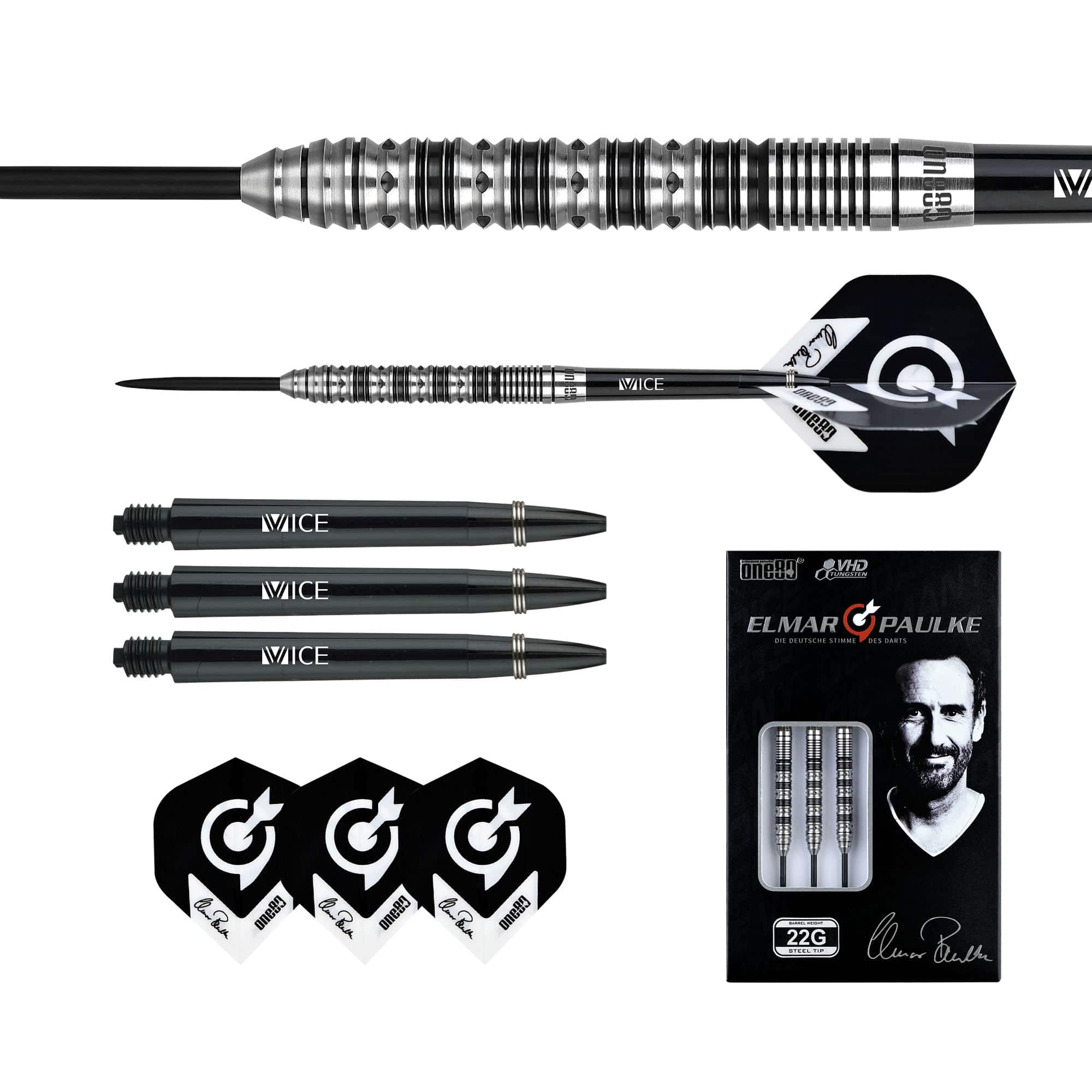 *One80 Elmar Paulke Darts - Steel Tip - V2 - Black & Silver - Image 3