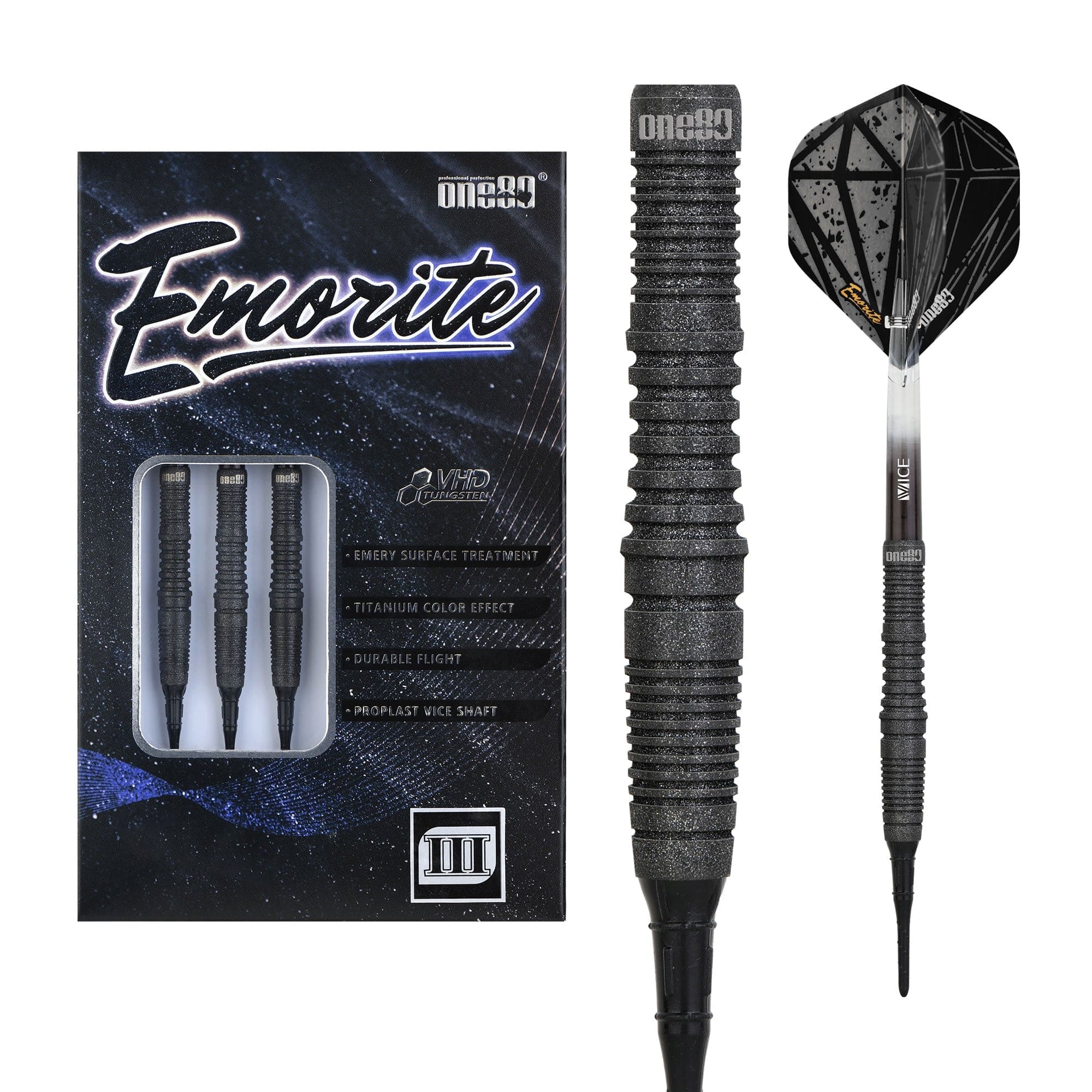 One80 Emorite 03 Darts - Soft Tip - 90% Tungsten - Black - Image 3