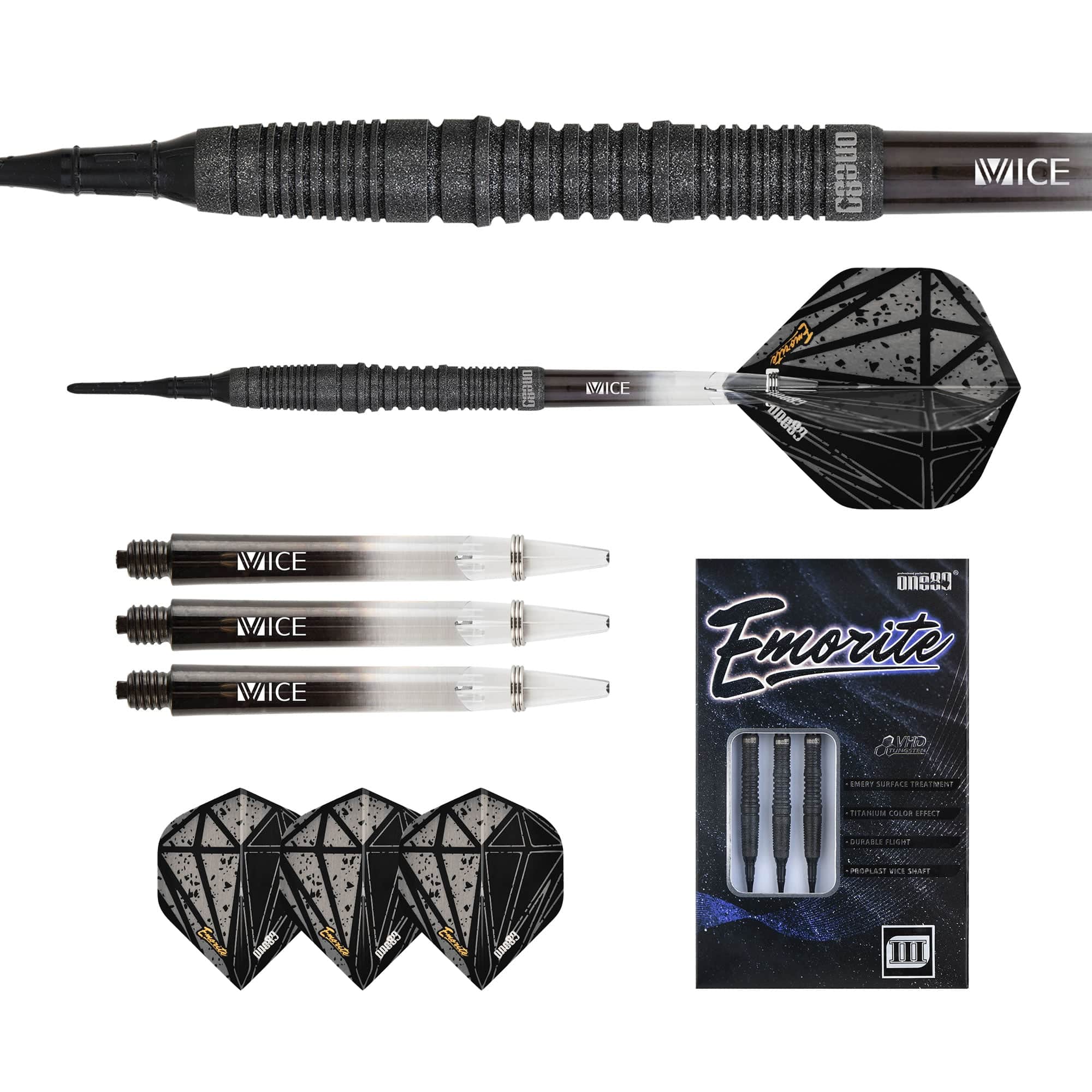 One80 Emorite 03 Darts - Soft Tip - 90% Tungsten - Black - Image 4