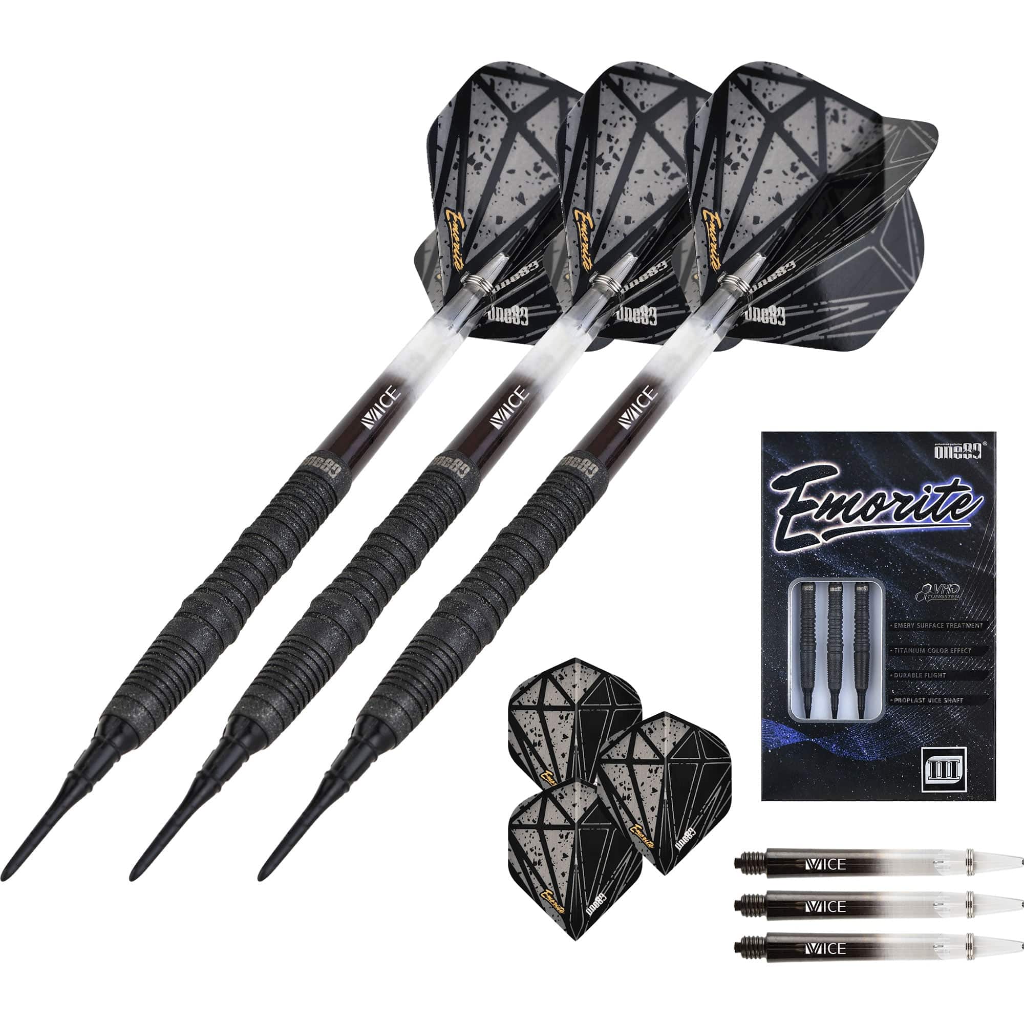 One80 Emorite 03 Darts - Soft Tip - 90% Tungsten - Black - Image 6