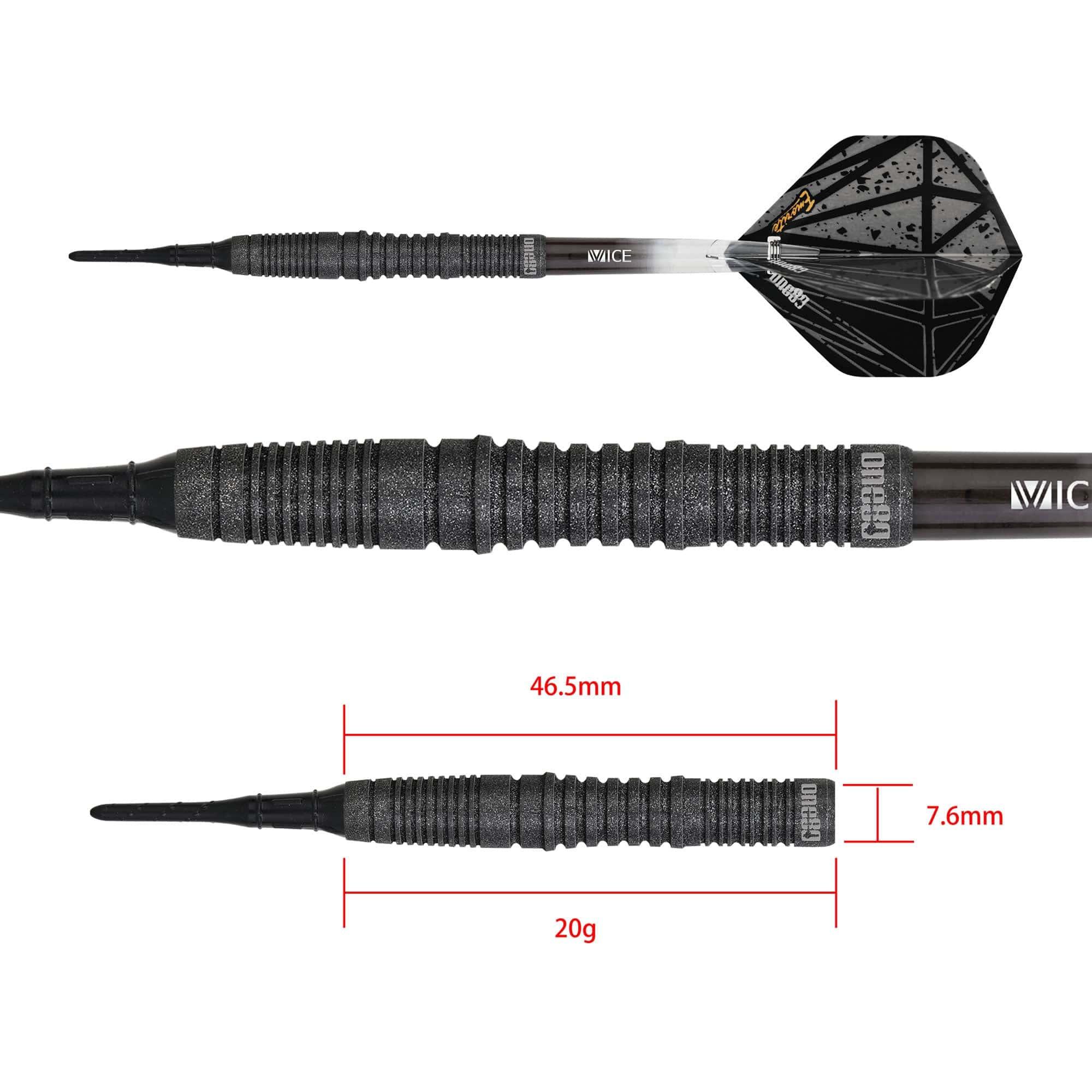 One80 Emorite 03 Darts - Soft Tip - 90% Tungsten - Black - Image 7
