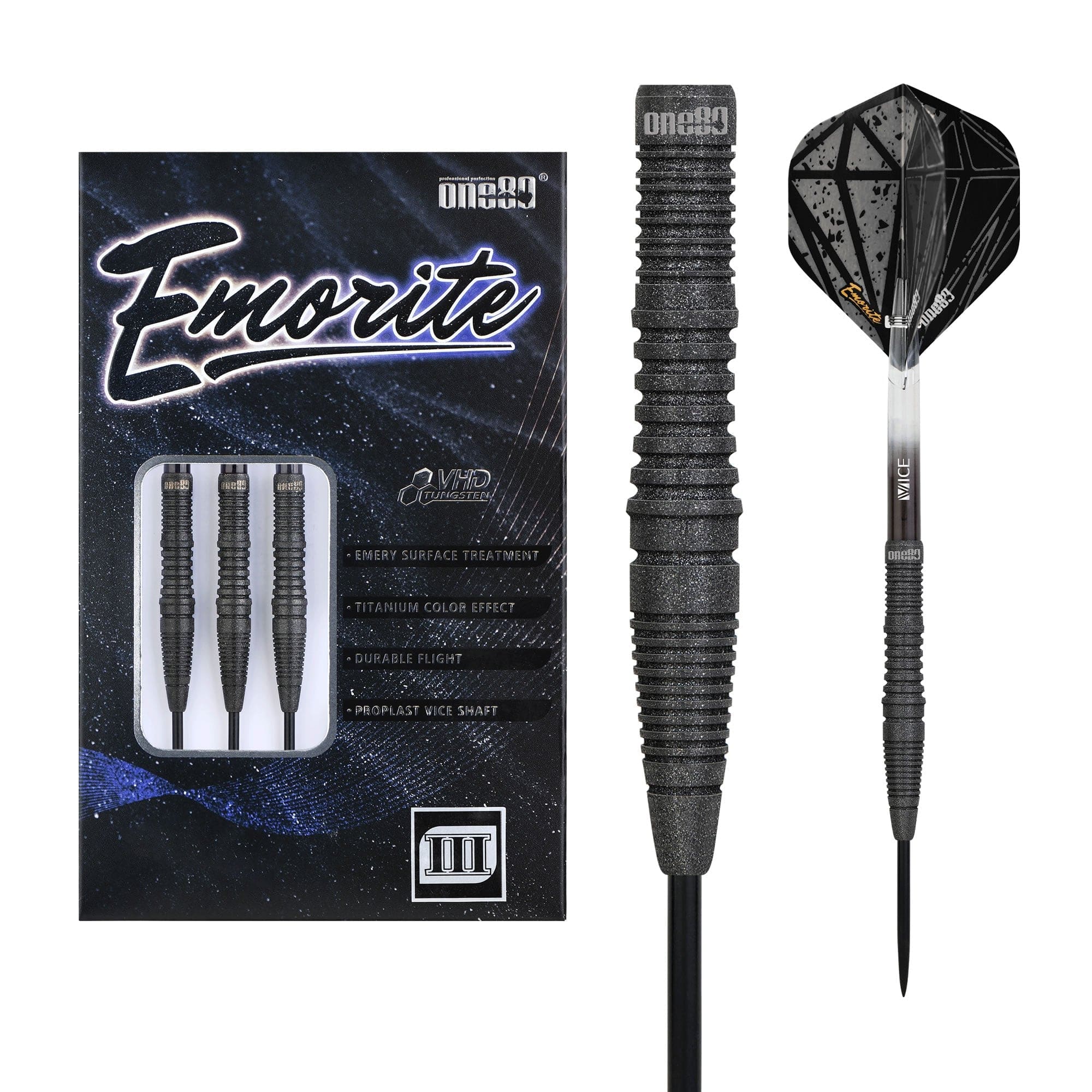 One80 Emorite 03 Darts - Steel Tip - 90% Tungsten - Black - Image 3