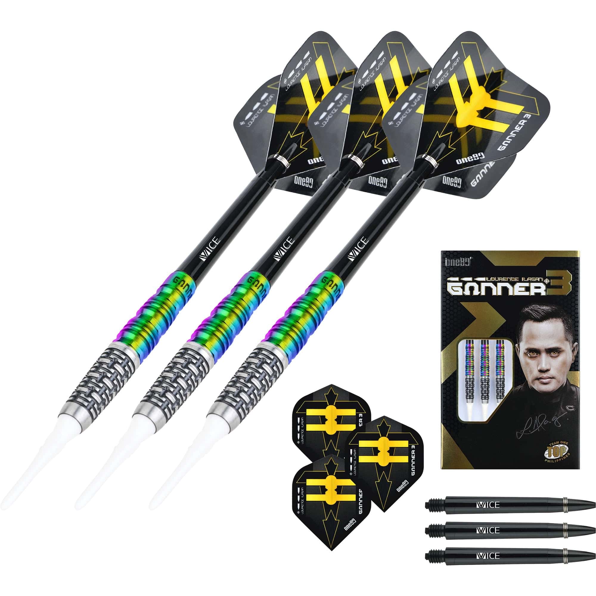 One80 Gunner III Darts - Soft Tip - Lourence Ilagan - Black & Chameleon - Image 6