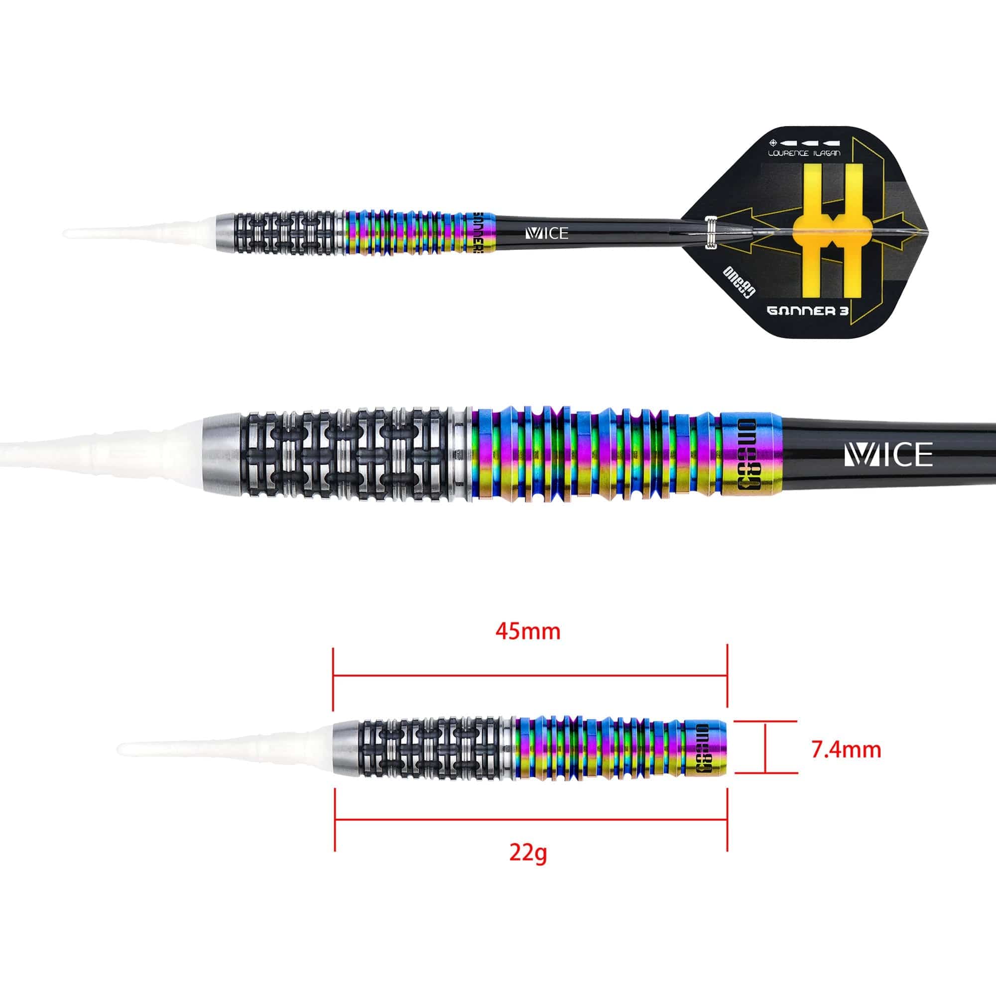 One80 Gunner III Darts - Soft Tip - Lourence Ilagan - Black & Chameleon - Image 7