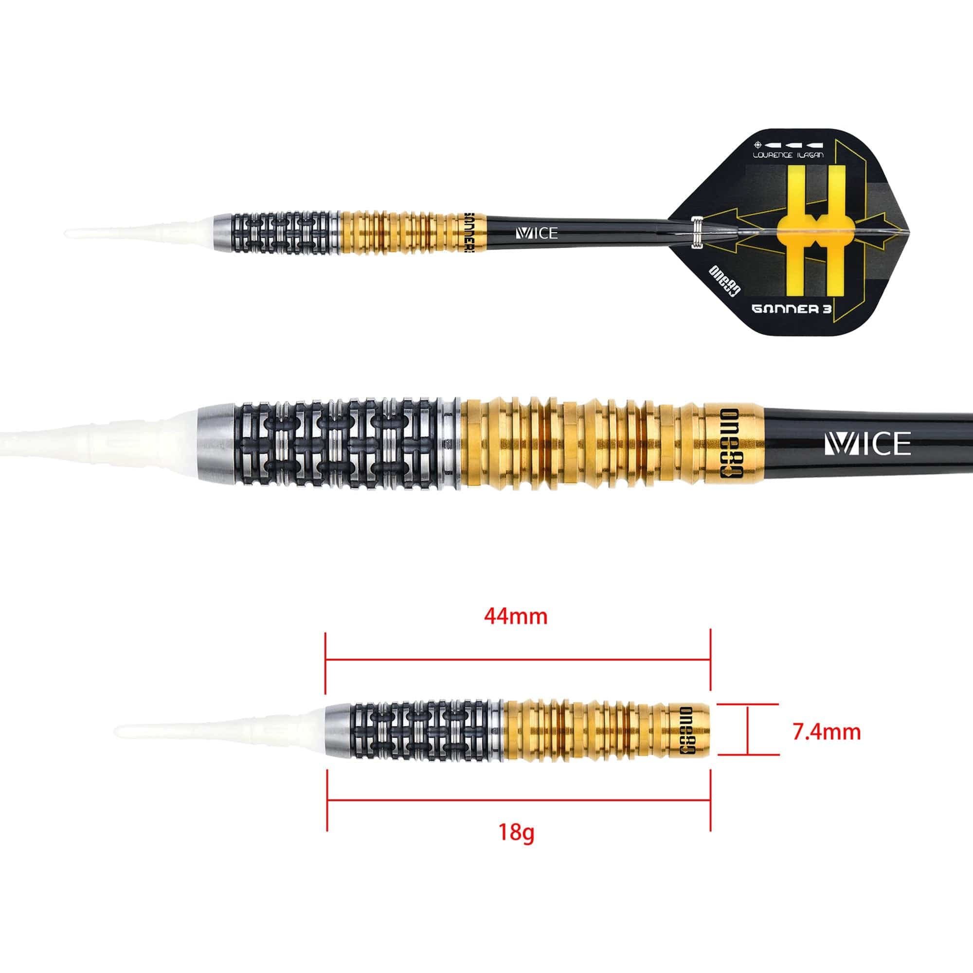 One80 Gunner III Darts - Soft Tip - Lourence Ilagan - Black & Gold - Image 7