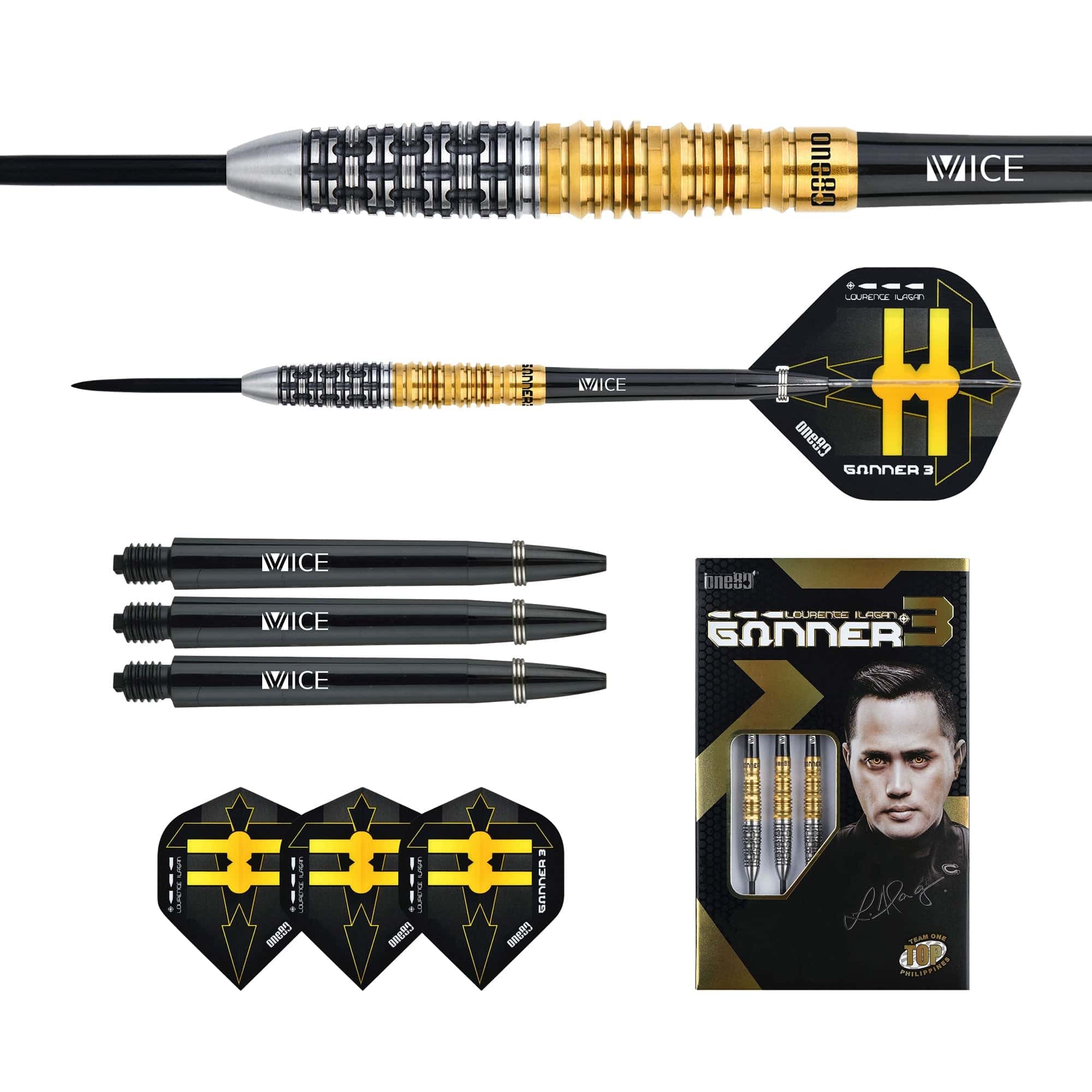 One80 Gunner III Darts - Steel Tip - Lourence Ilagan - Black & Gold - Image 4