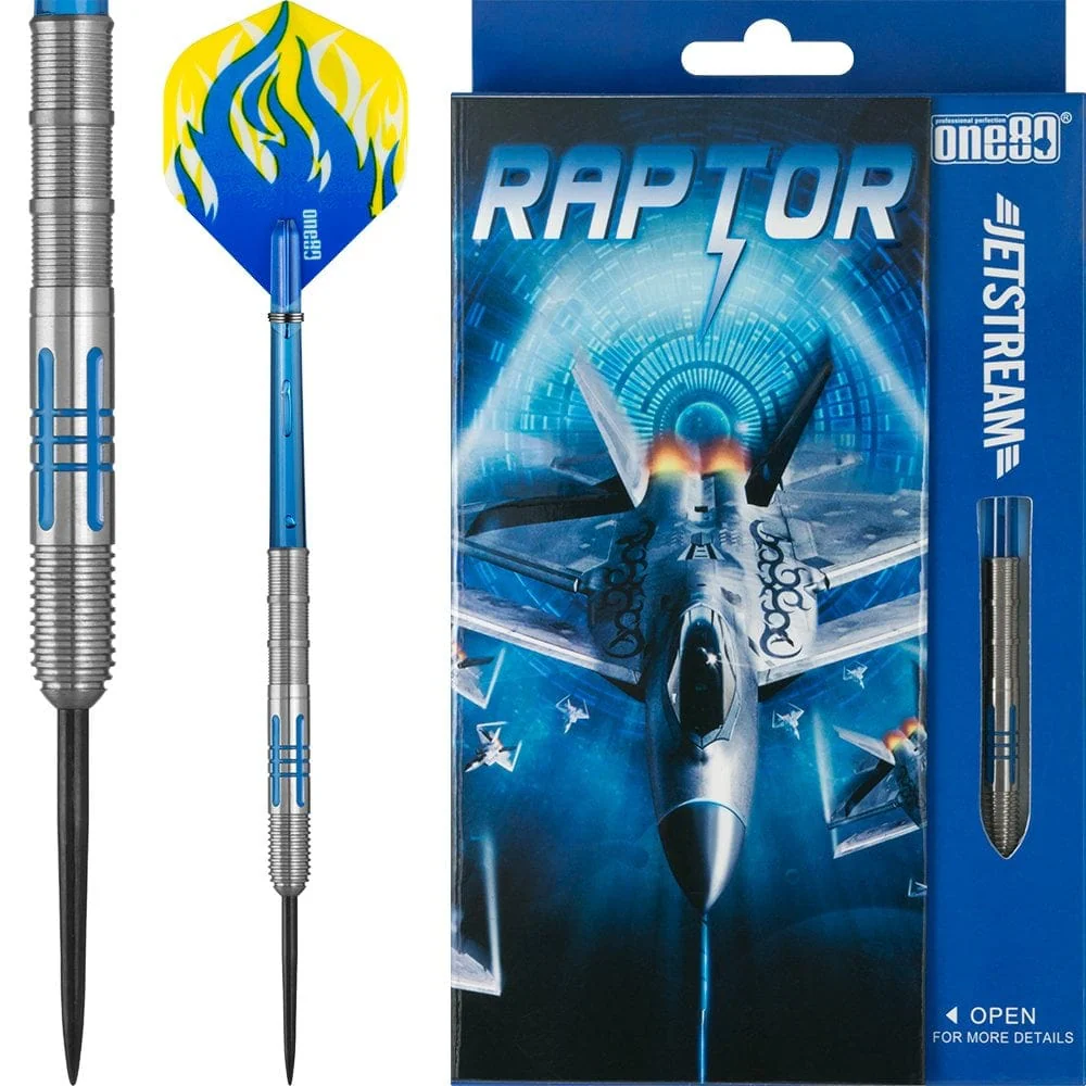 One80 Jetstream Darts - Steel Tip Tungsten - Blue - Raptor