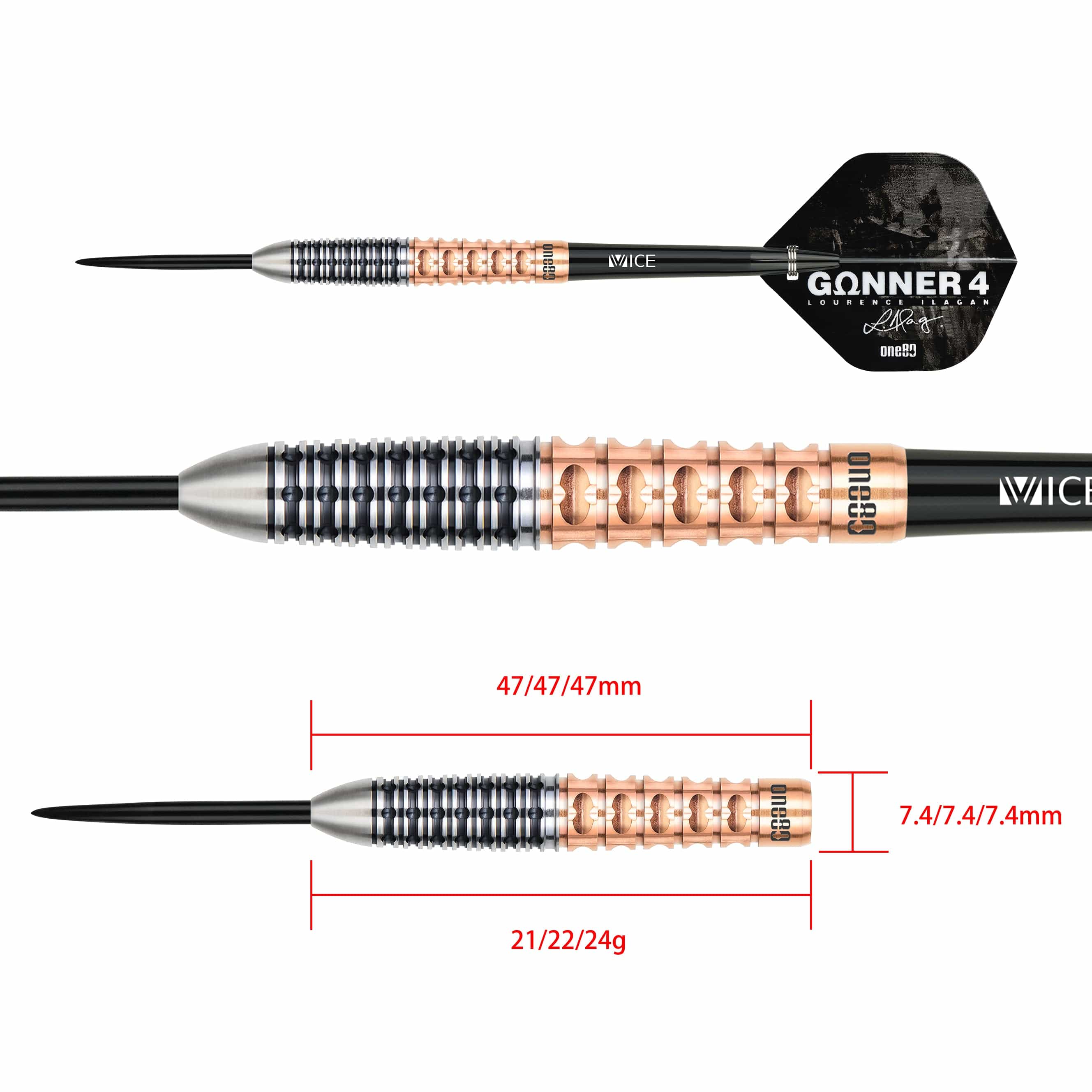 One80 Lourence Ilagan Darts - Steel Tip - 90% Tungsten - Rose Gold - Image 2