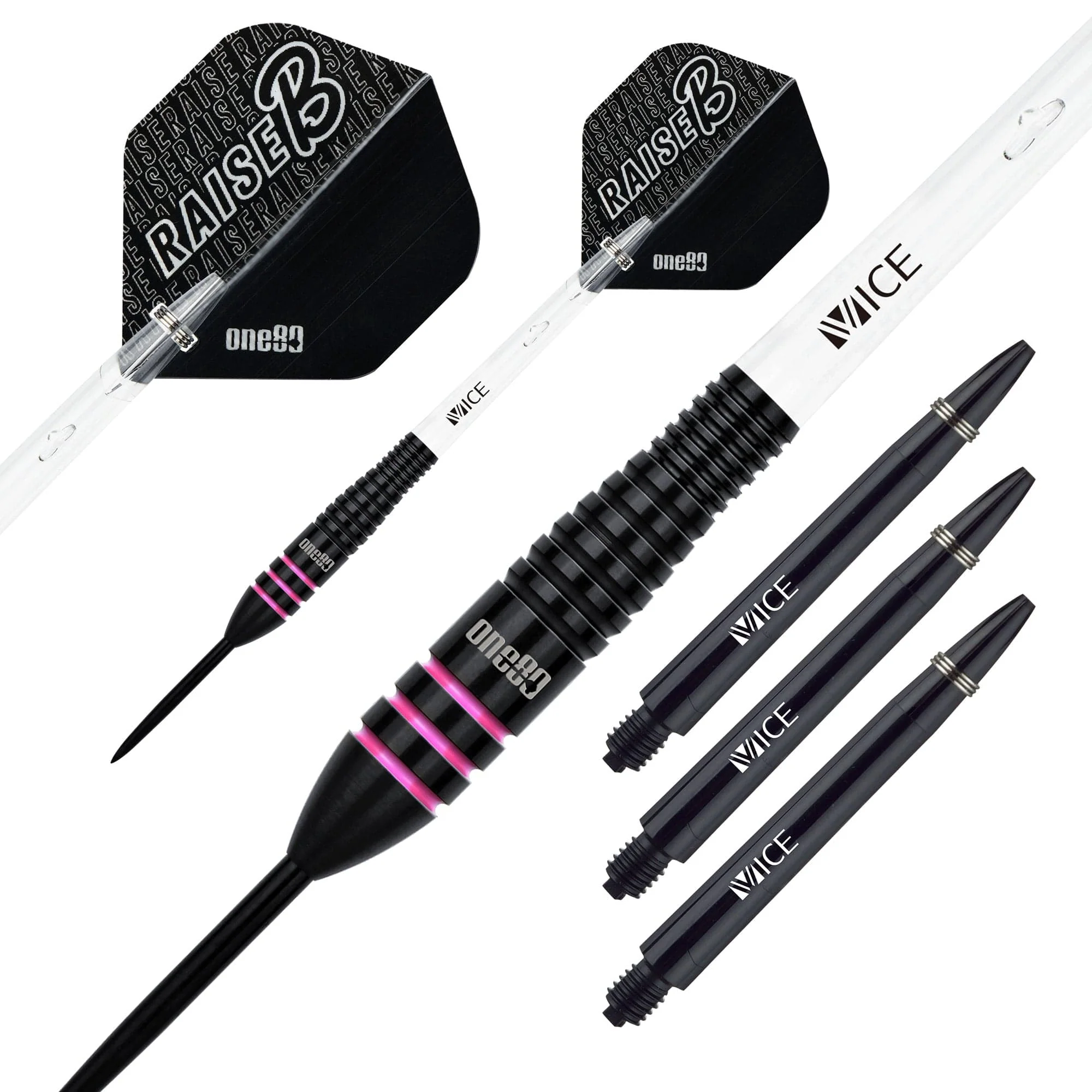 One80 Raise B Darts - Steel Tip - Black - Pink Rings - Image 3