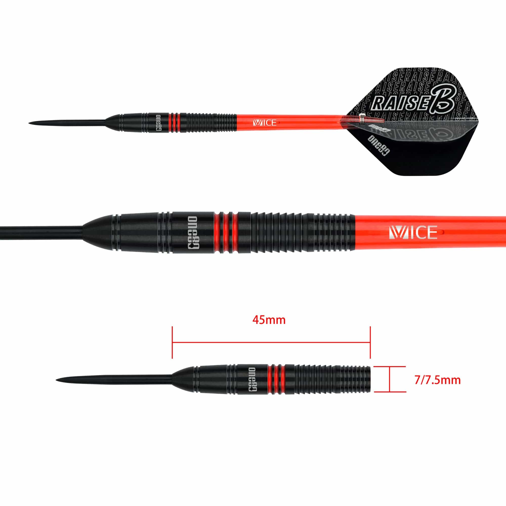 One80 Raise B Darts - Steel Tip - Black - Red Rings - Image 3