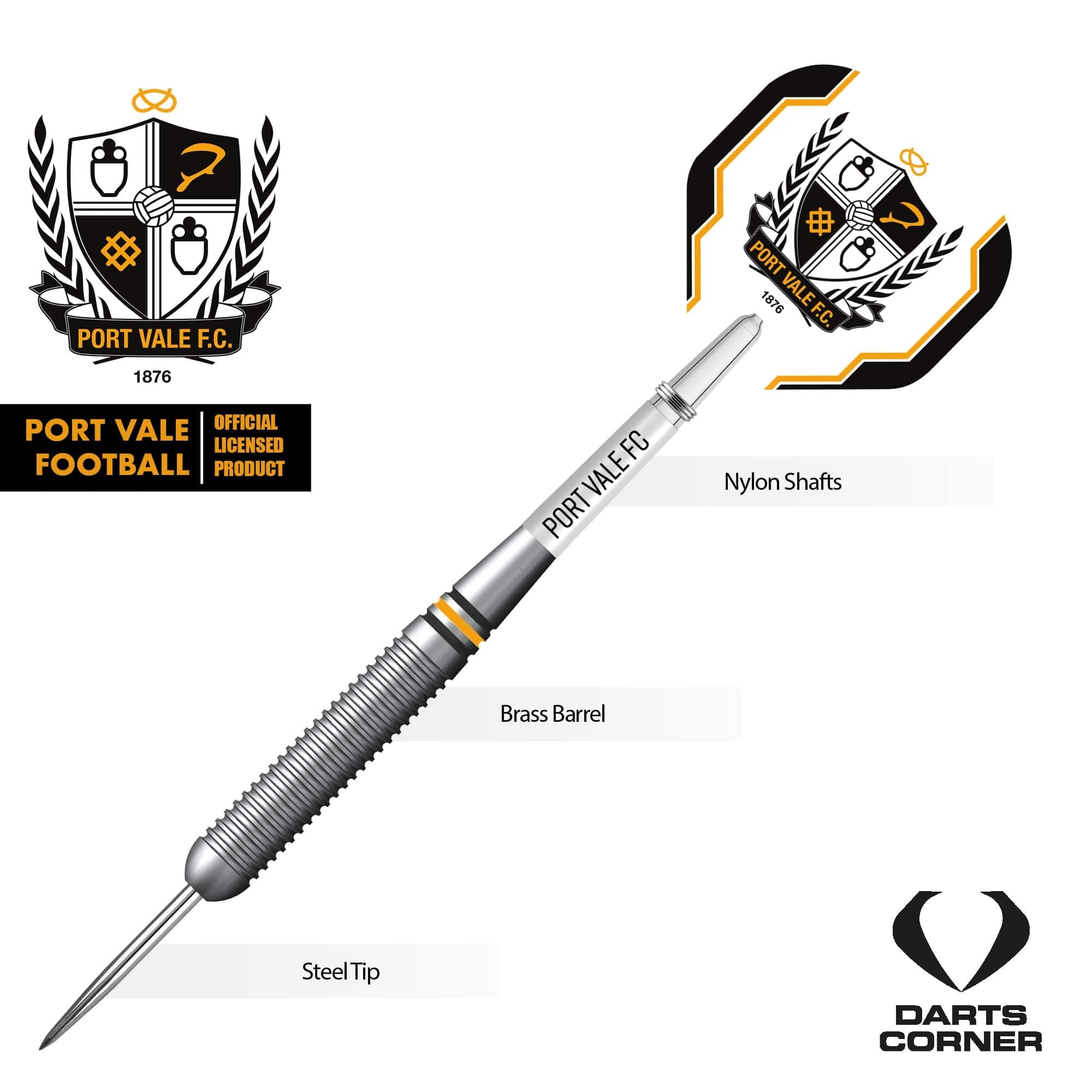 Port Vale FC - Official Licensed - The Valiants - Steel Tip Darts - Brass - 22g - Image 3