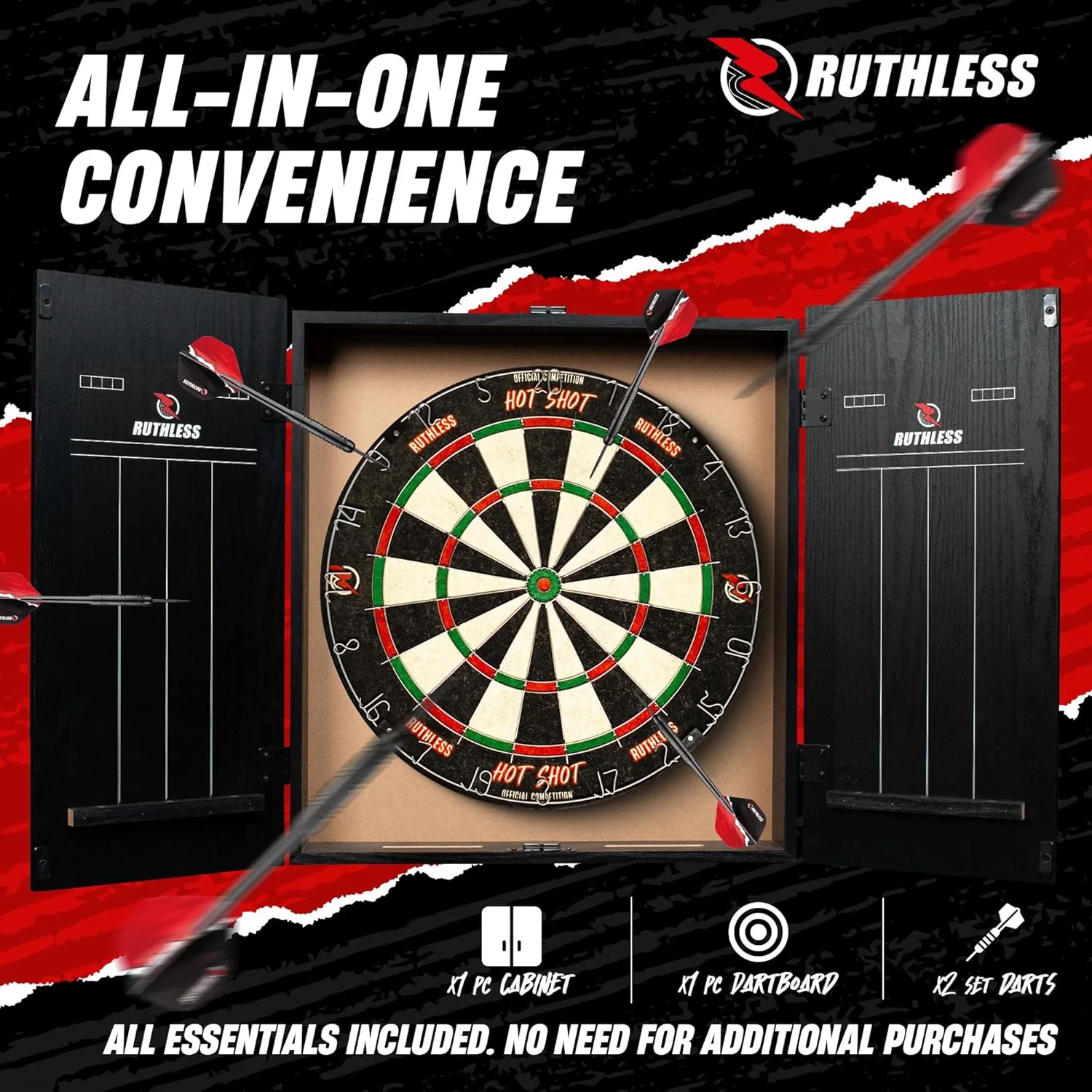 Ruthless Animal Home Darts Centre - Hotshot Dartboard in Cabinet - Dragon - Image 6