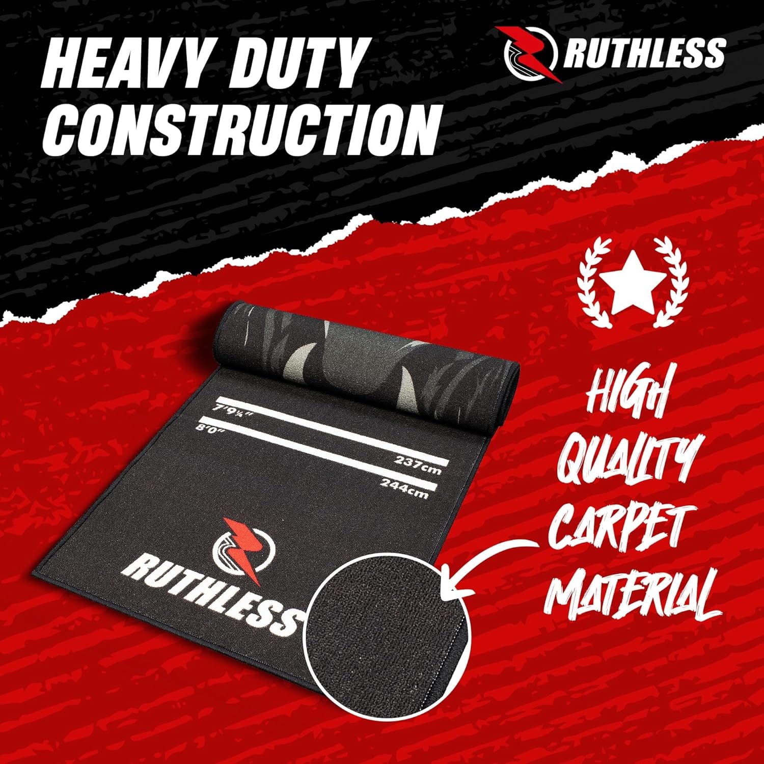 Ruthless Gorilla Dart Mat - Carpet Mat - 290cm x 60cm - Black & Grey - Image 4