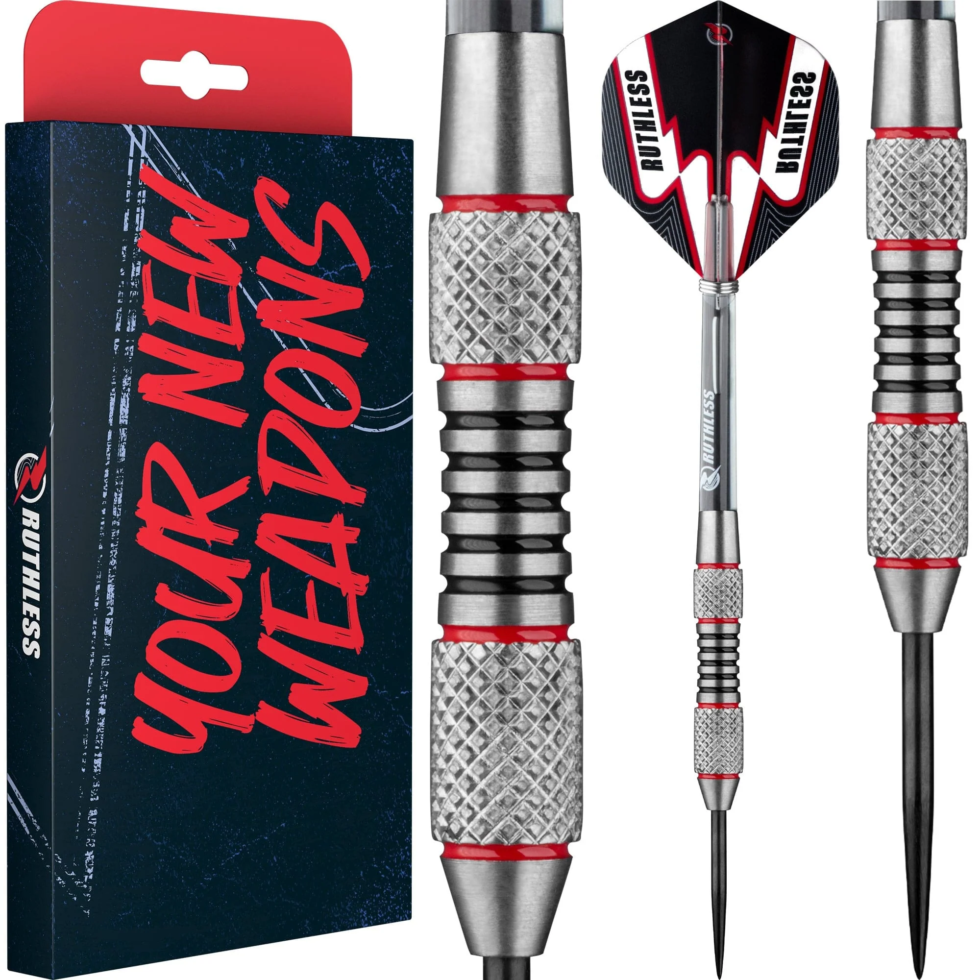 *Ruthless Scallop Darts - Steel Tip - Twin Knurl - Black & Red - 21g - Image 2