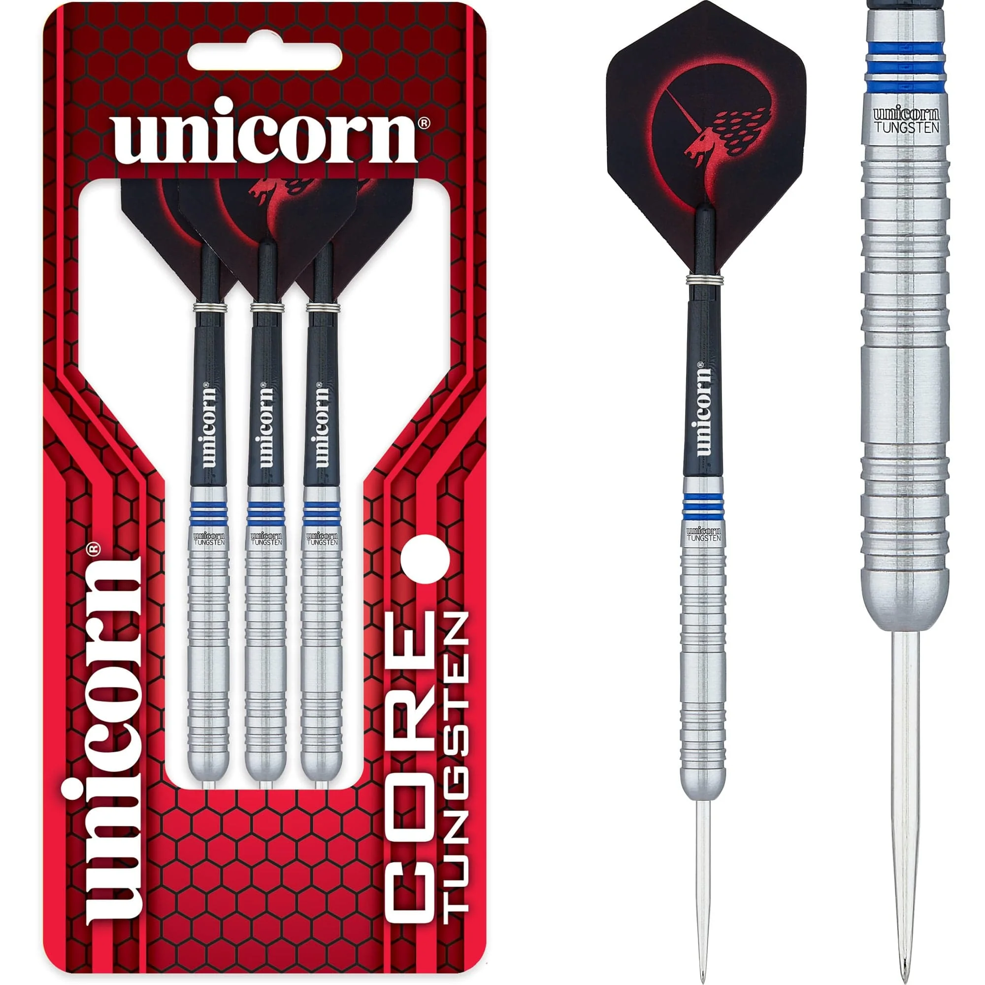 Unicorn Core Tungsten Darts - Steel Tip - Style 1 - Blue Ring