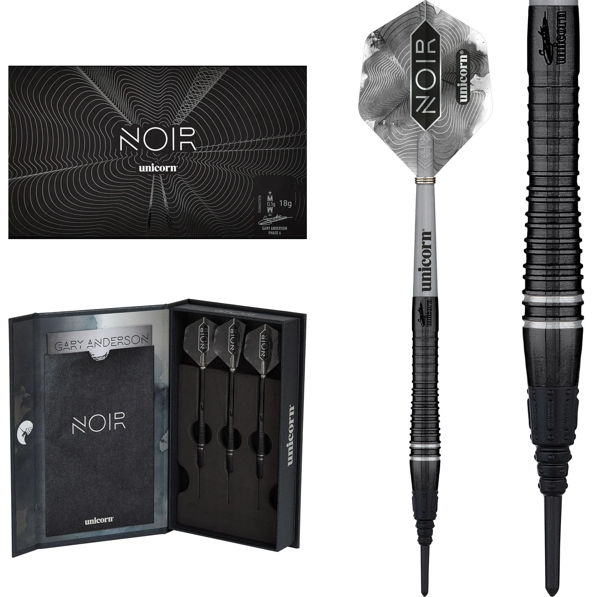 Unicorn Gary Anderson Darts - Soft Tip - The Flying Scotsman - Noir Organic - Phase 6