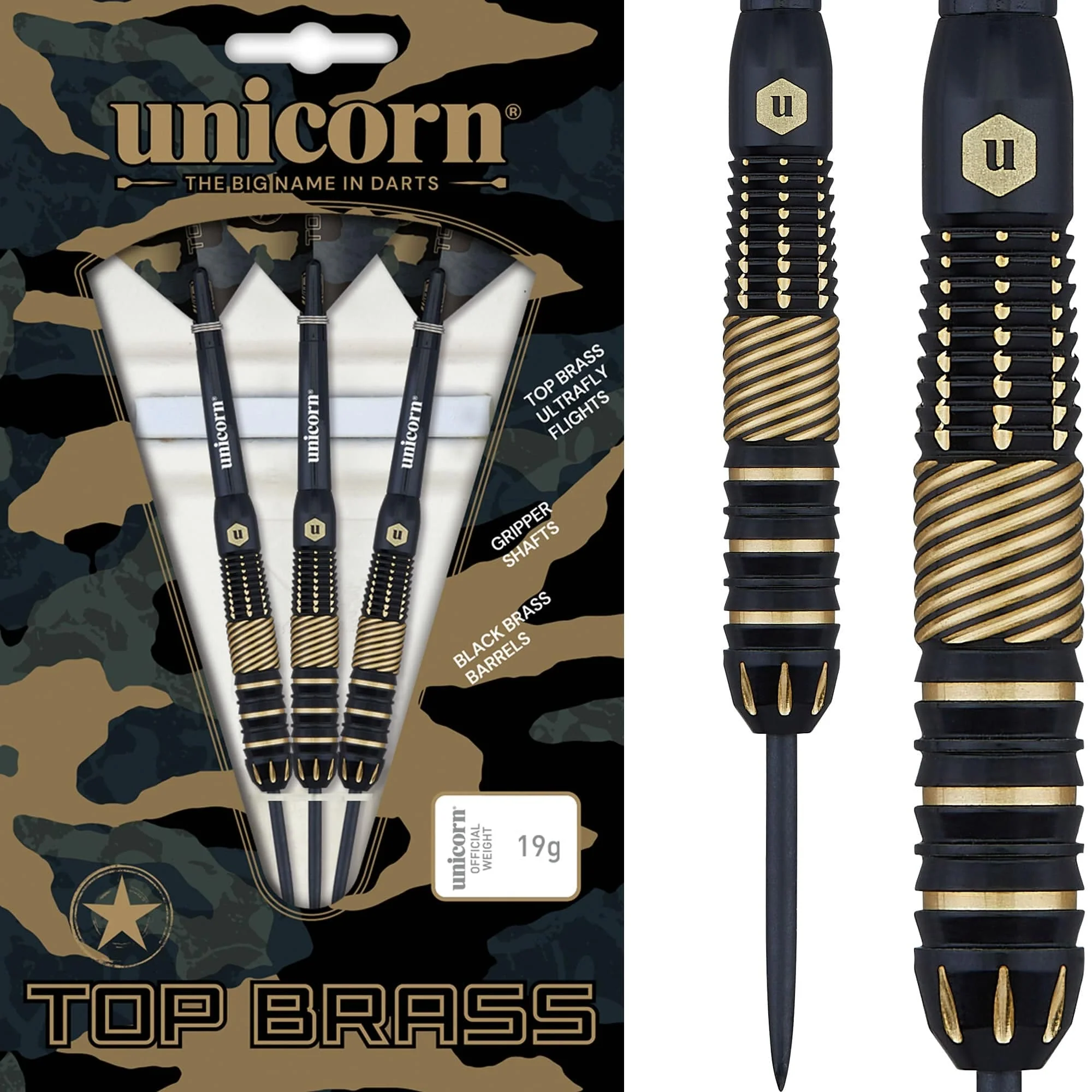 Unicorn Top Brass Darts - Steel Tip - Style 2 - Black & Gold - Image 2