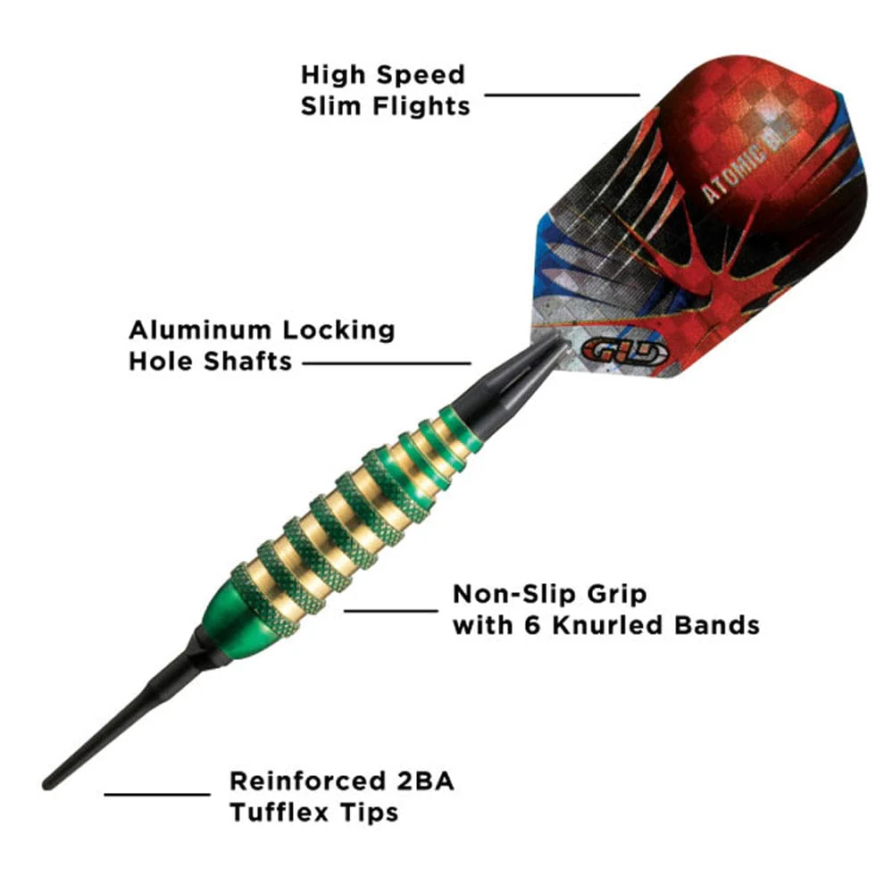 Viper Atomic Bee Darts - Soft Tip - Coated Alloy - Coloured Rings - Green - Image 3