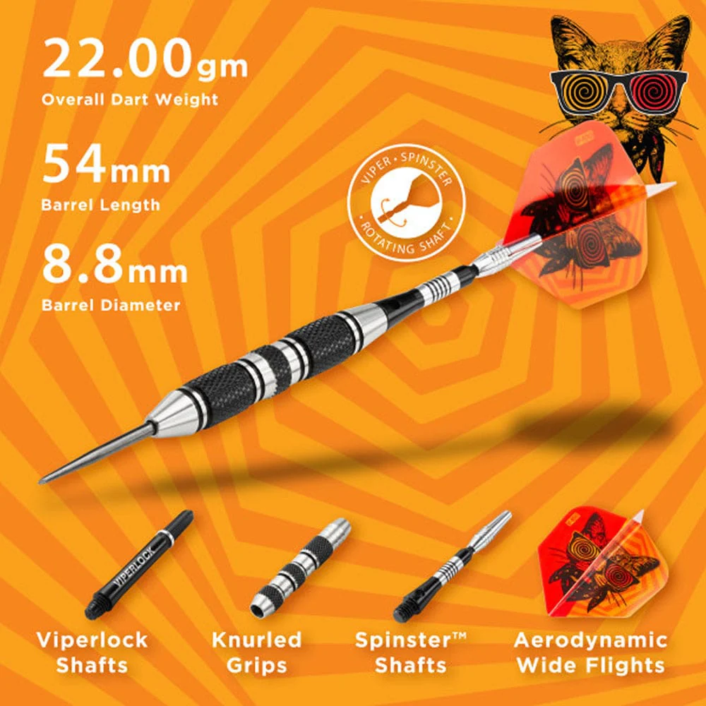 Viper The Freak Darts - Steel Tip - Nickel Silver - with Spinster Shafts - F2 - Black Twin Knurl - Image 5