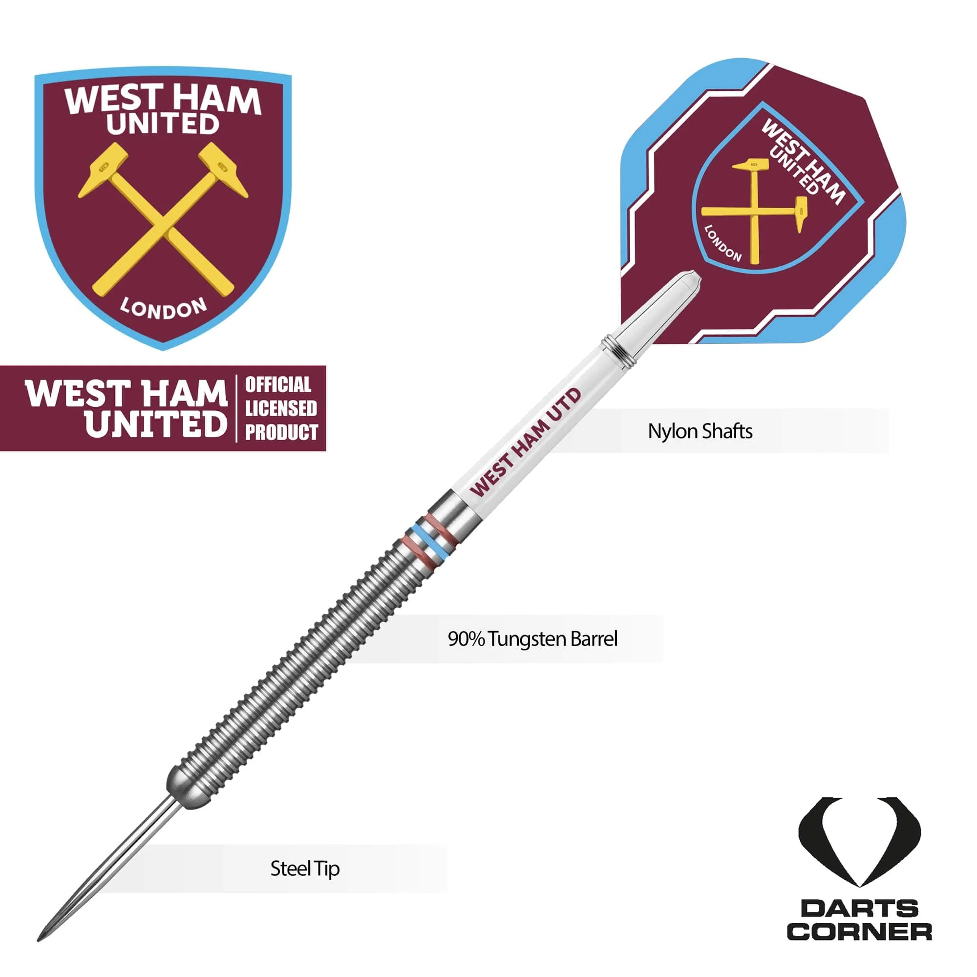 West Ham United FC - Official Licensed - Steel Tip Darts - Tungsten - 24g - Image 3
